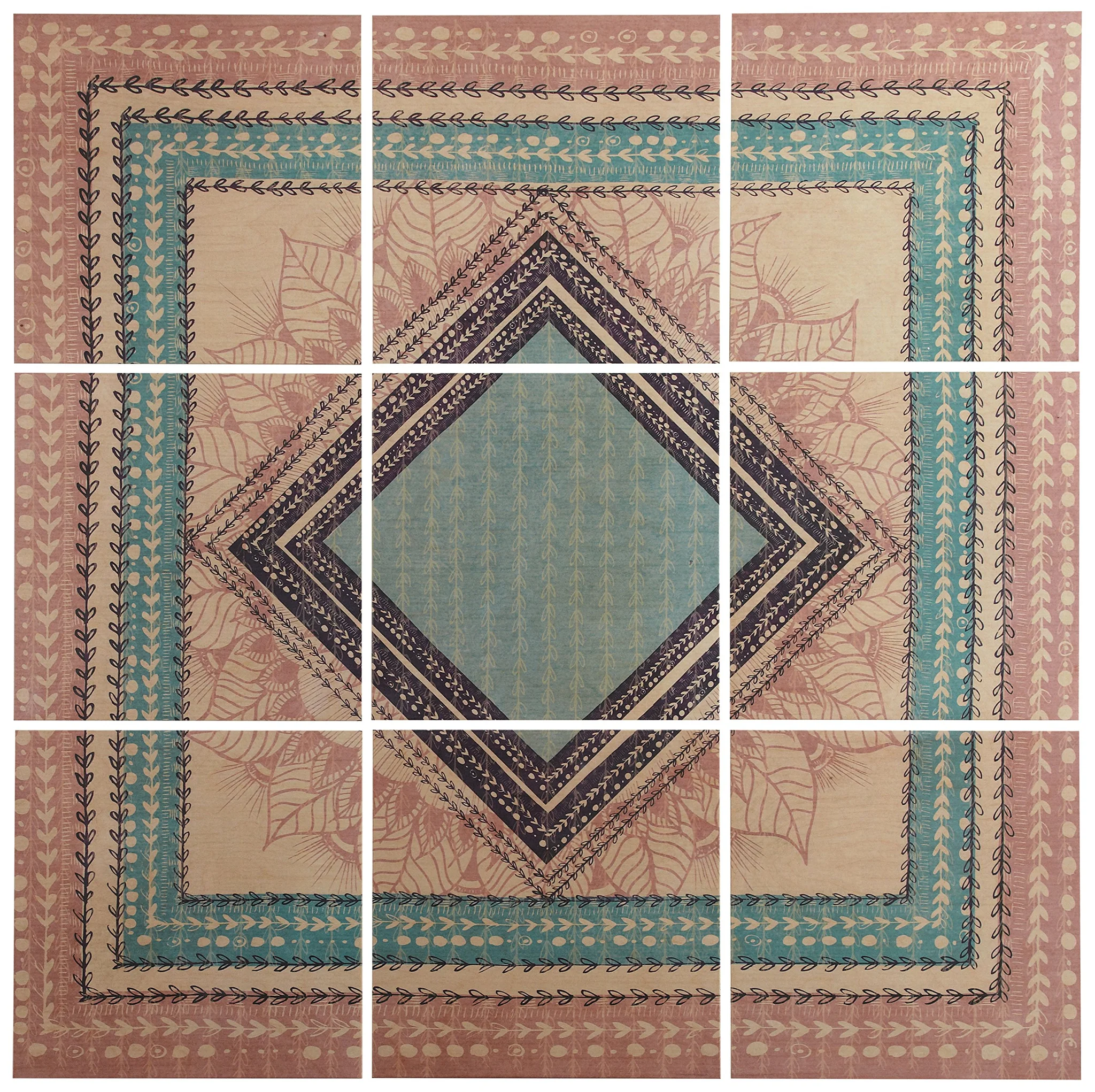 Geometric Boho Mural Wall Art on Wood Panels