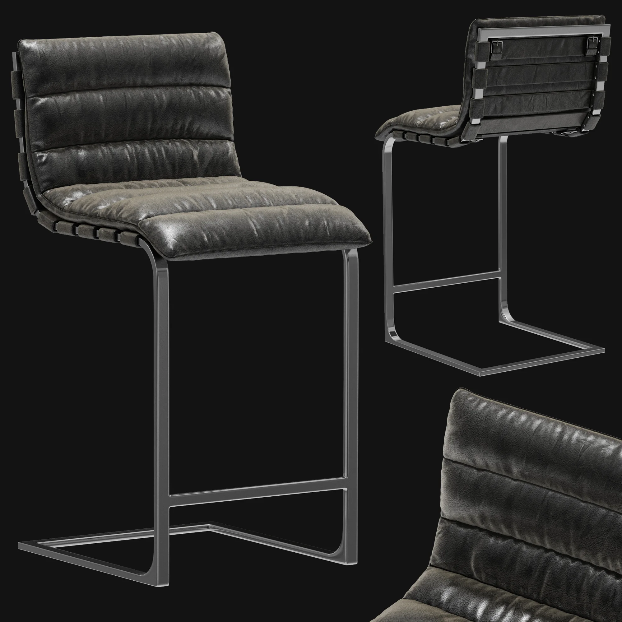 Restoration Hardware Oviedo Leather Stool — 3D model preview 2