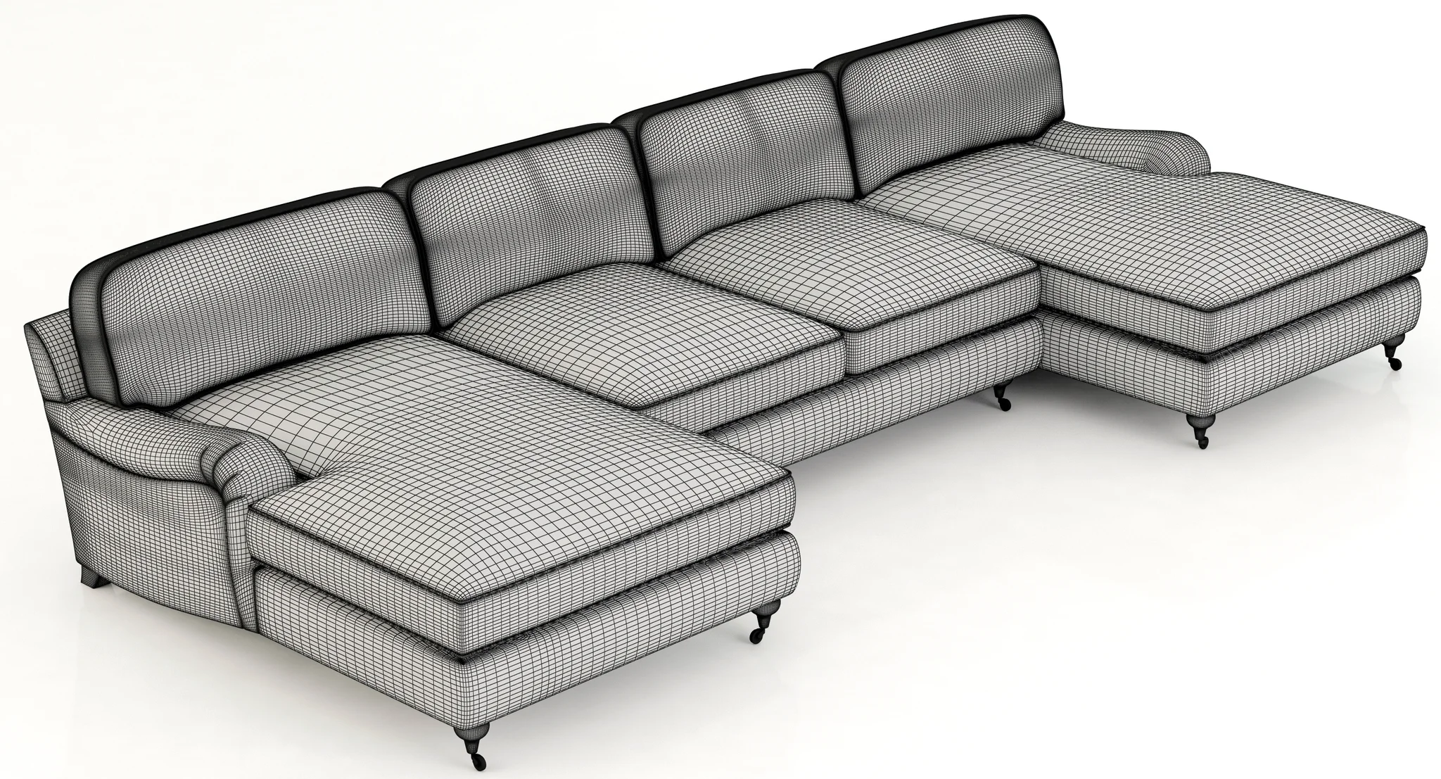 Restoration Hardware English Roll Arm Upholstered U Chaise Sectional — 3D model preview 2