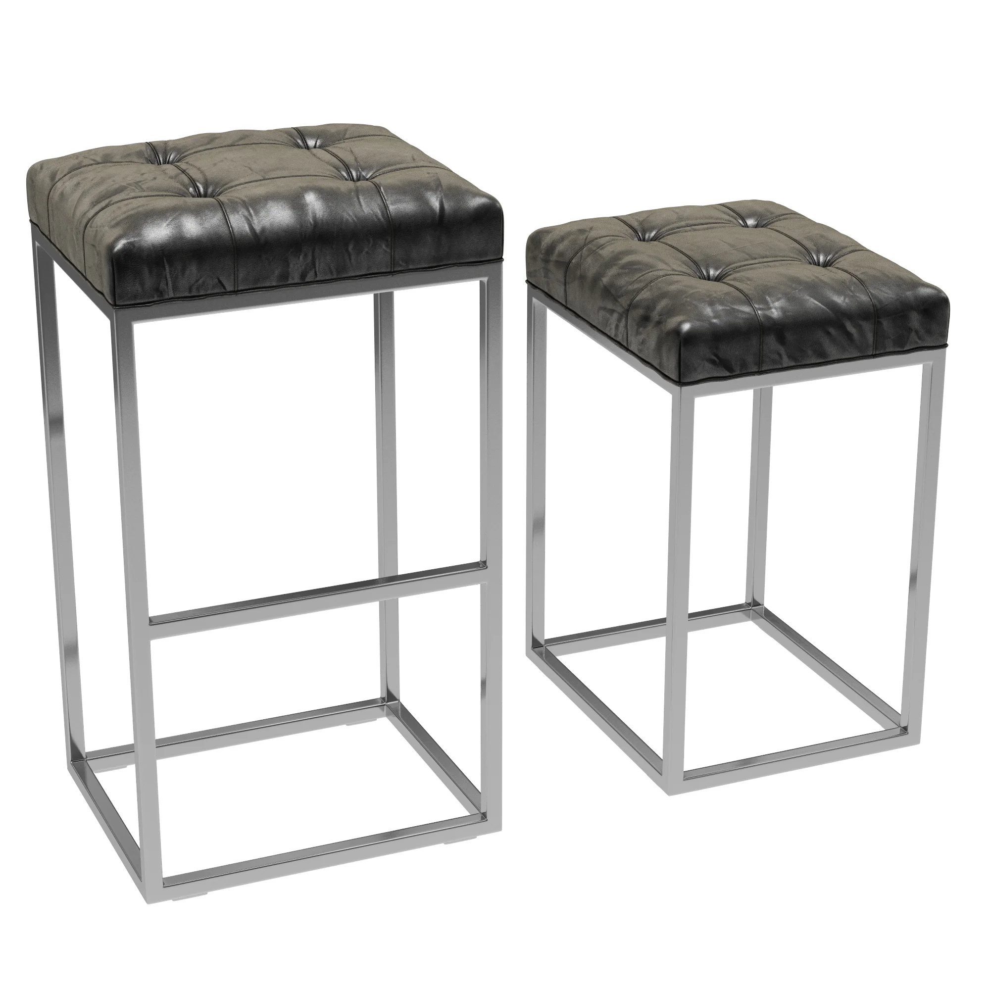 Restoration Hardware Reese Tufted Leather Stool — 3D model preview 1