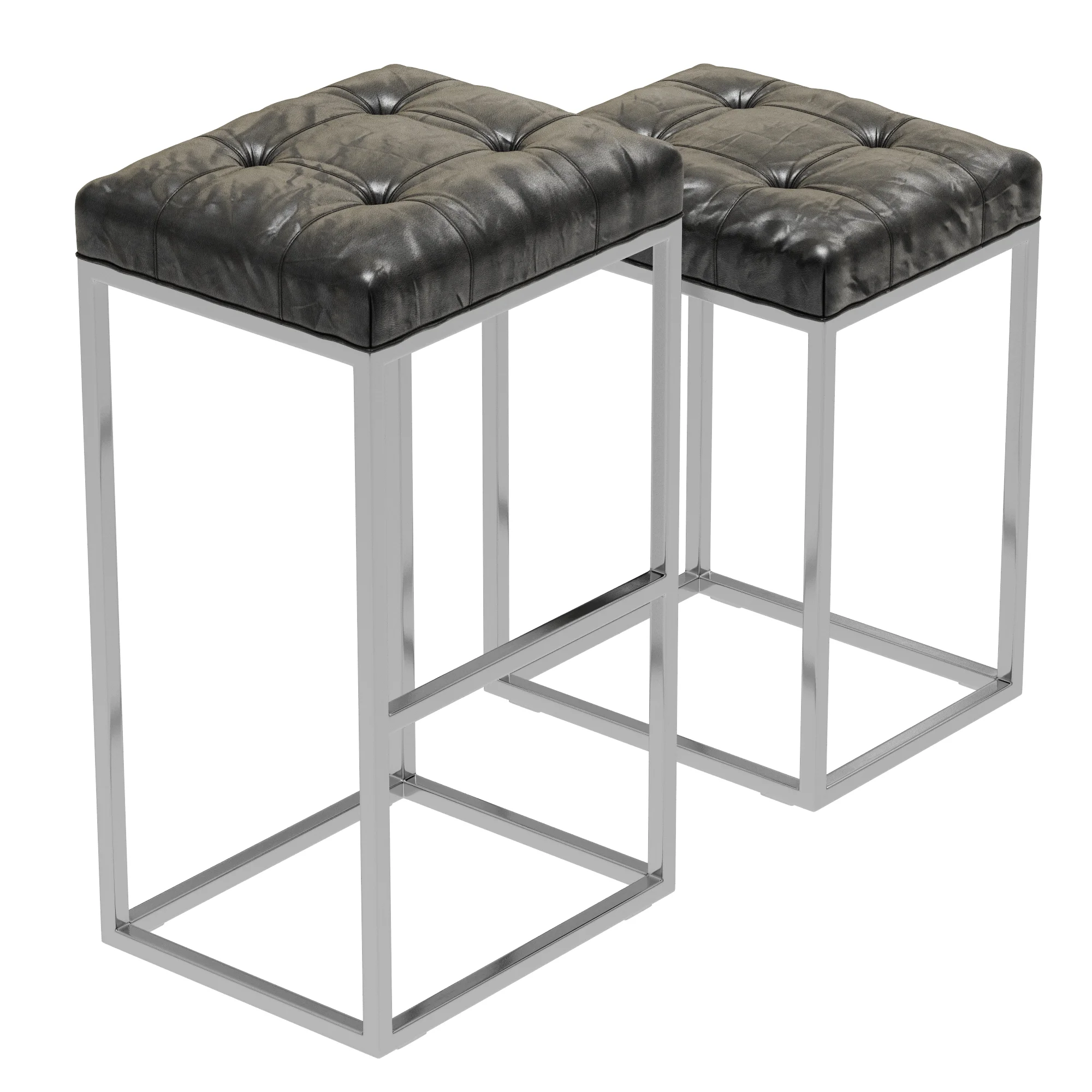 Restoration Hardware Reese Tufted Leather Stool — 3D model preview 2
