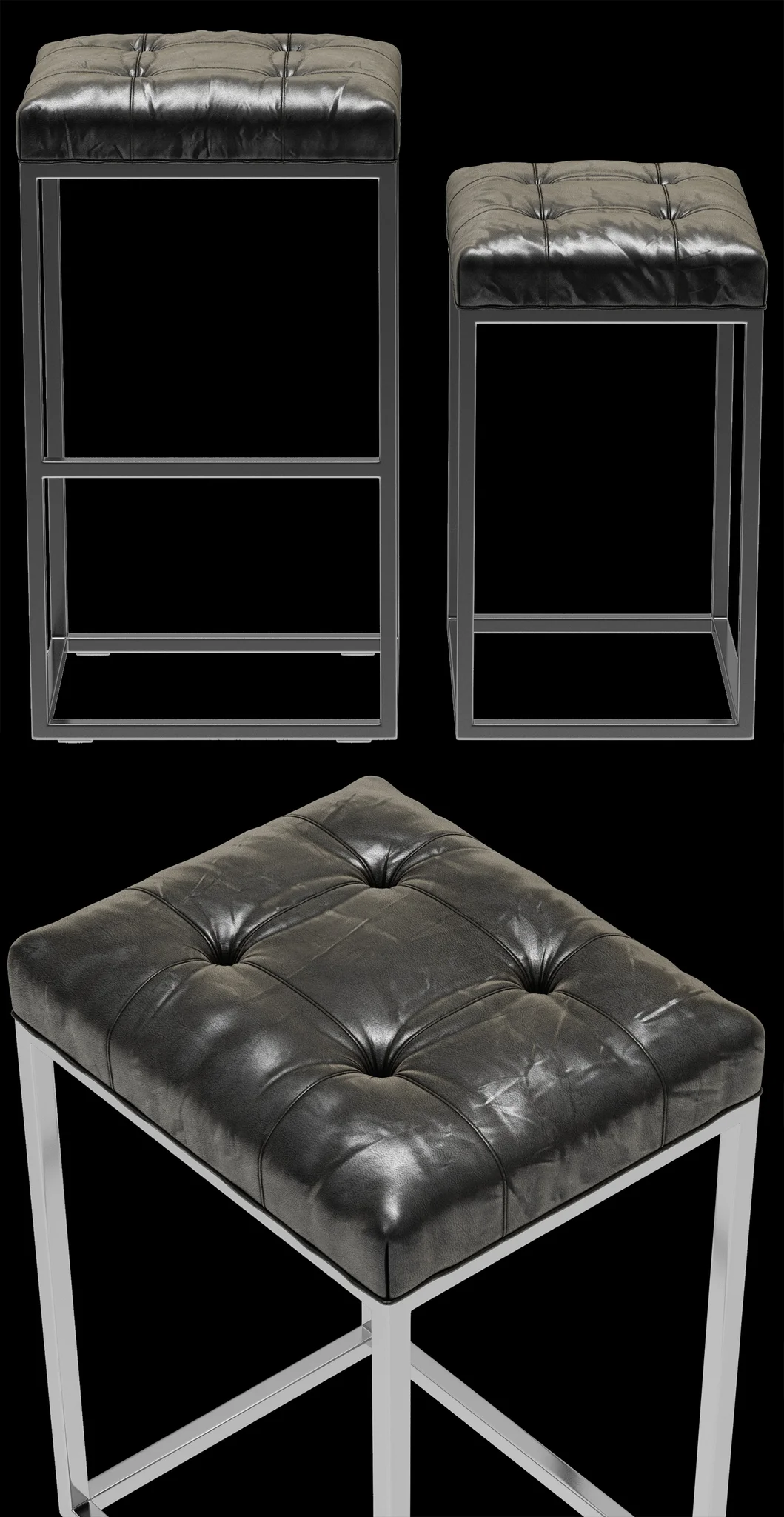 Restoration Hardware Reese Tufted Leather Stool — 3D model preview 7