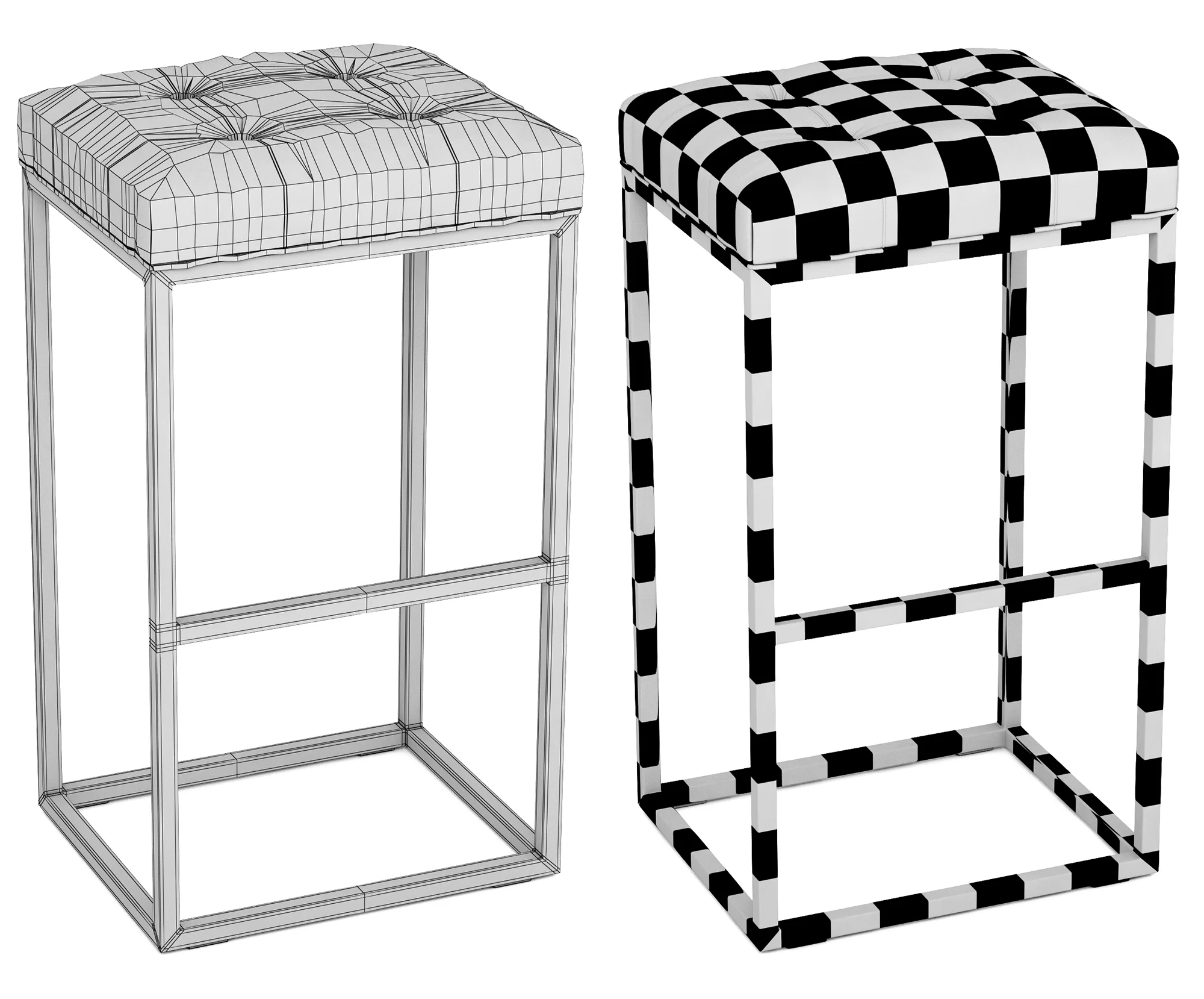 Restoration Hardware Reese Tufted Leather Stool — 3D model preview 9