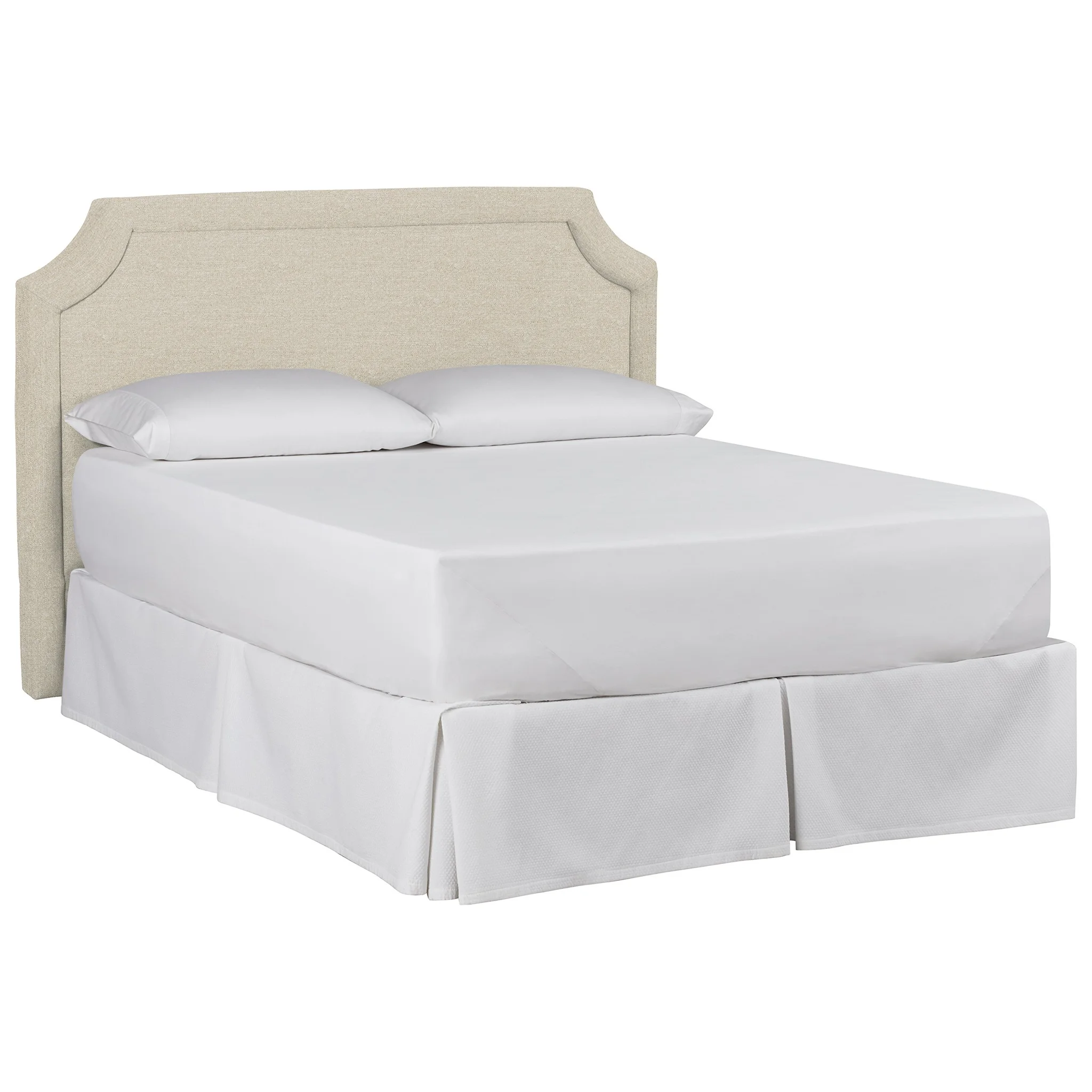 Upholstered King Bed with Scalloped Headboard and Bed Skirt