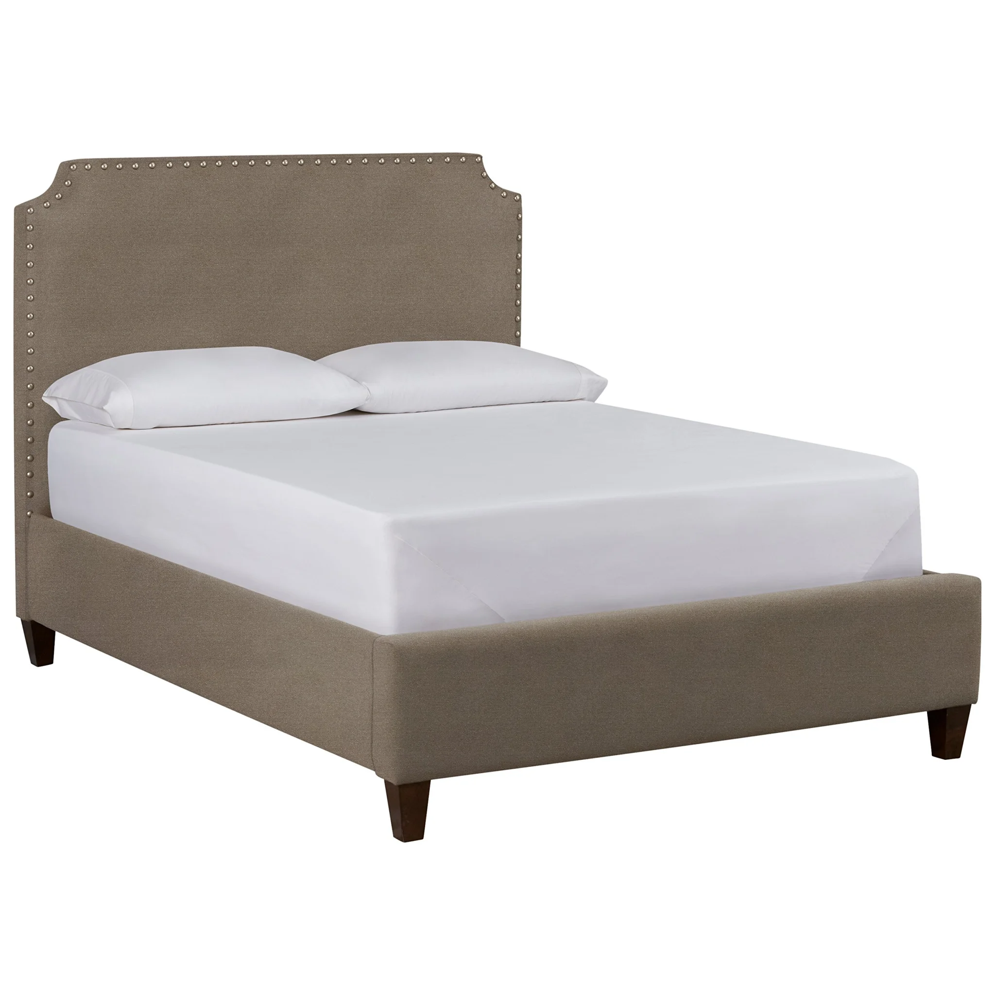 Upholstered Queen Bed with Nailhead Trim and Scalloped Headboard