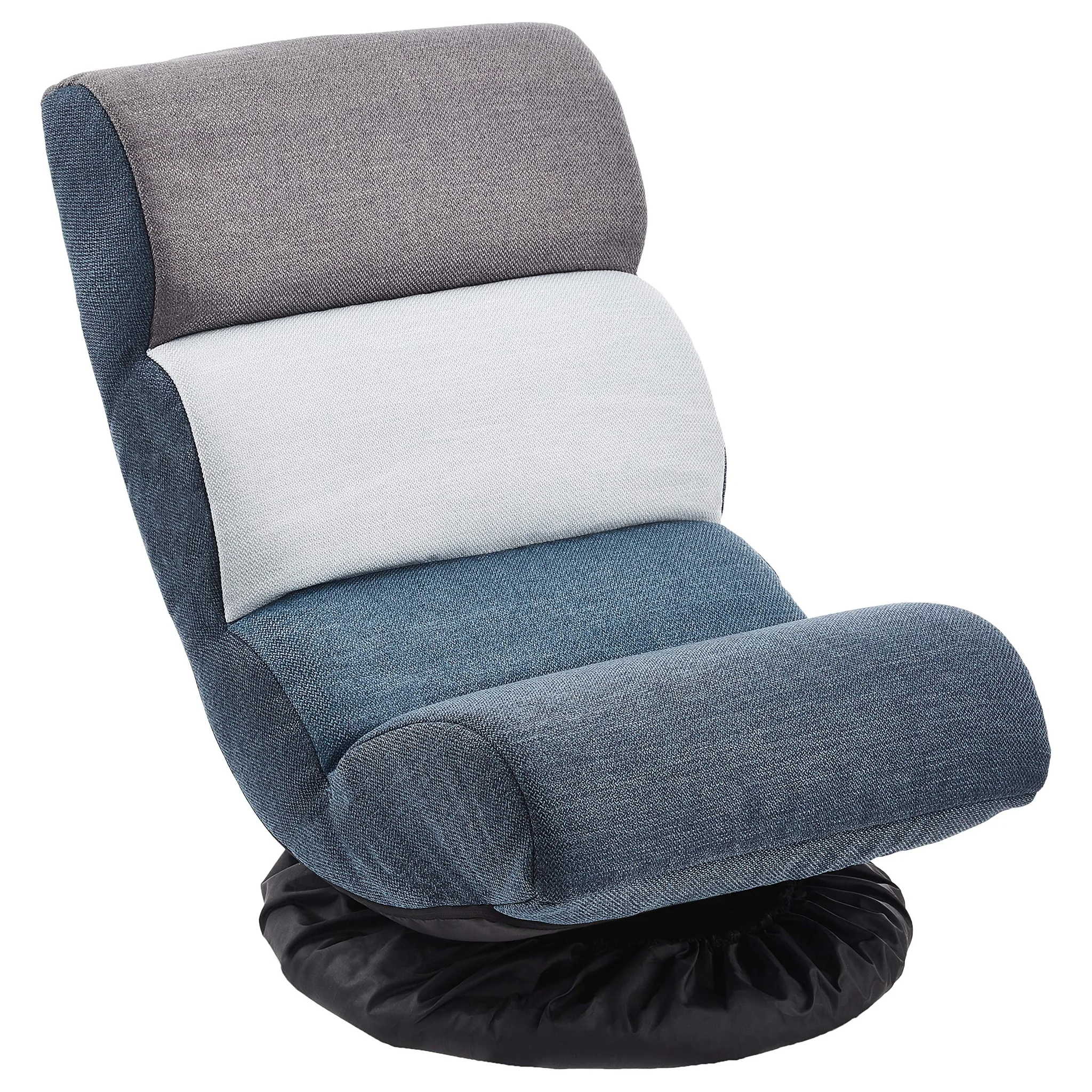 Swivel Floor Chair Blue Grey Fabric Adjustable Reclining Lounge Seat