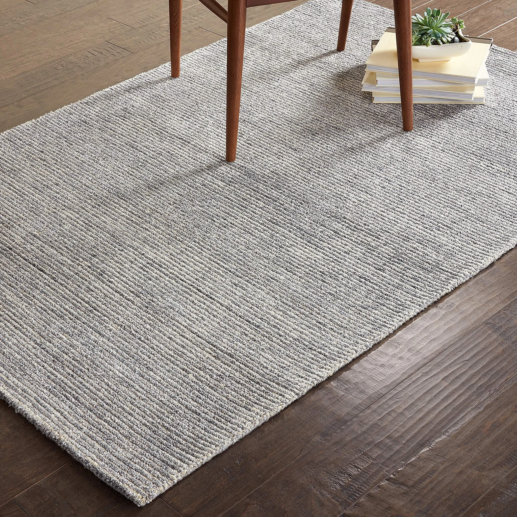 Contemporary Striated Jute Area Rug – Silver Grey Handwoven Textile