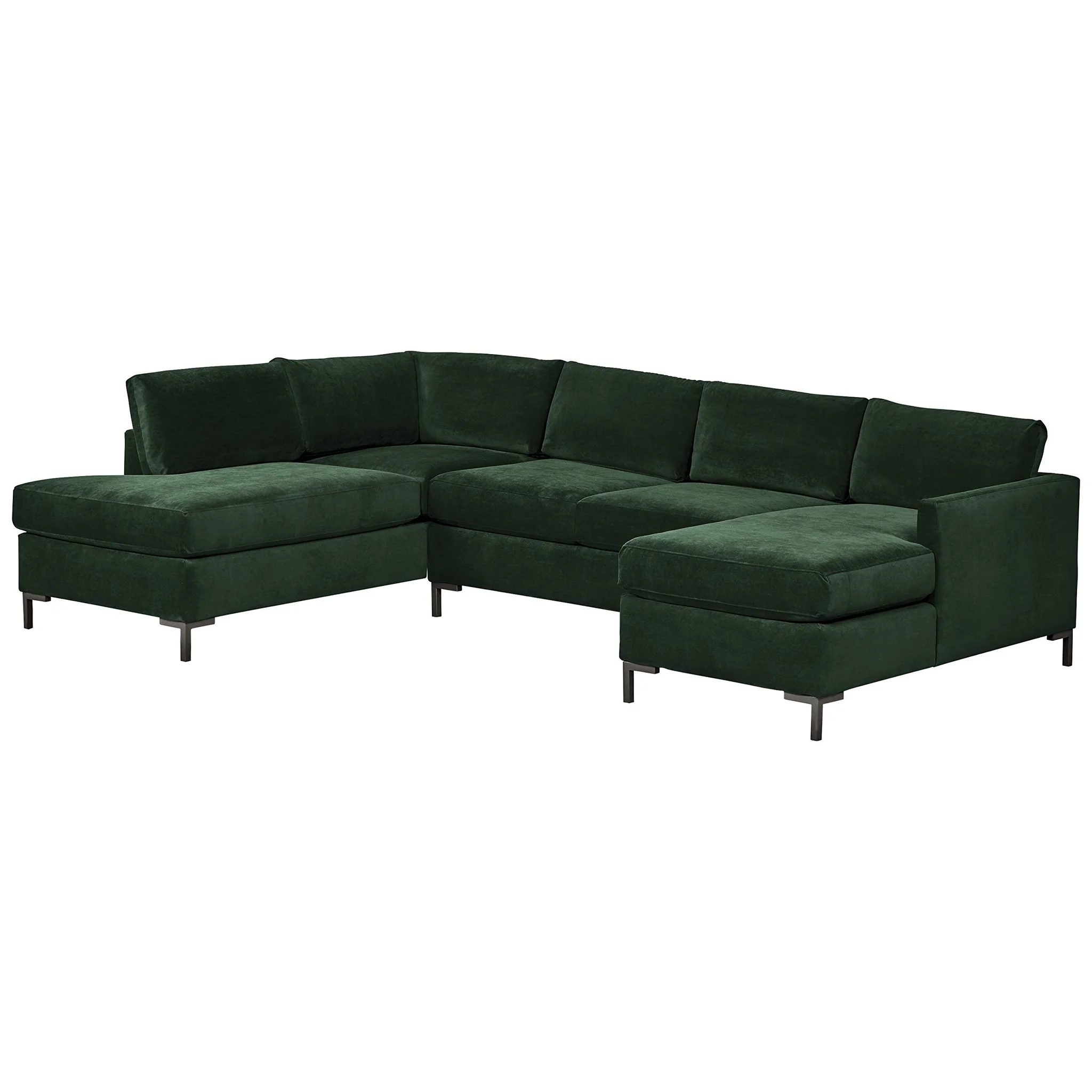 Modern U-Shaped Sectional Sofa – Hunter Green Velvet with Bronze Metal Legs