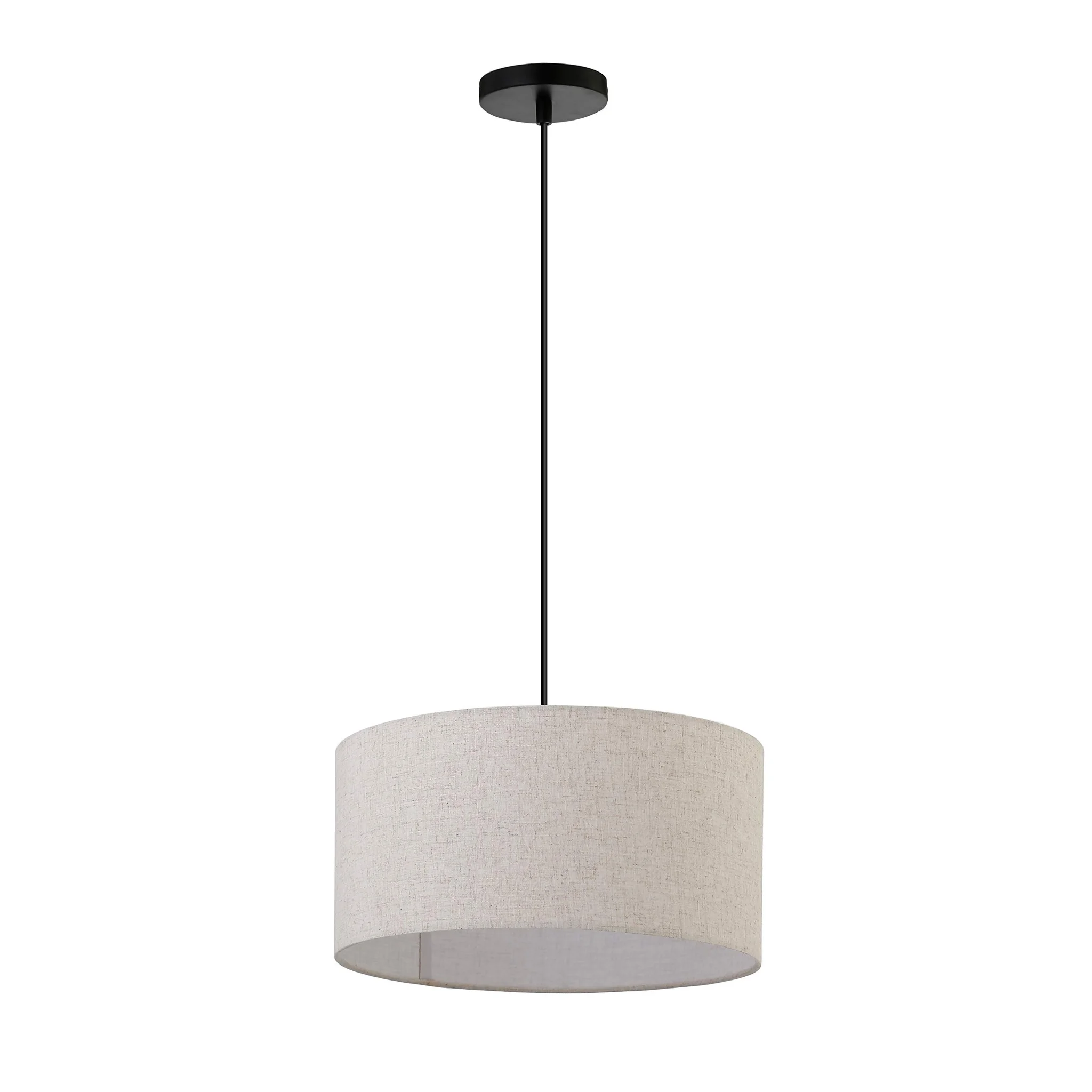 Modern Drum Pendant Lamp with Linen Shade and Matte Black Hardware