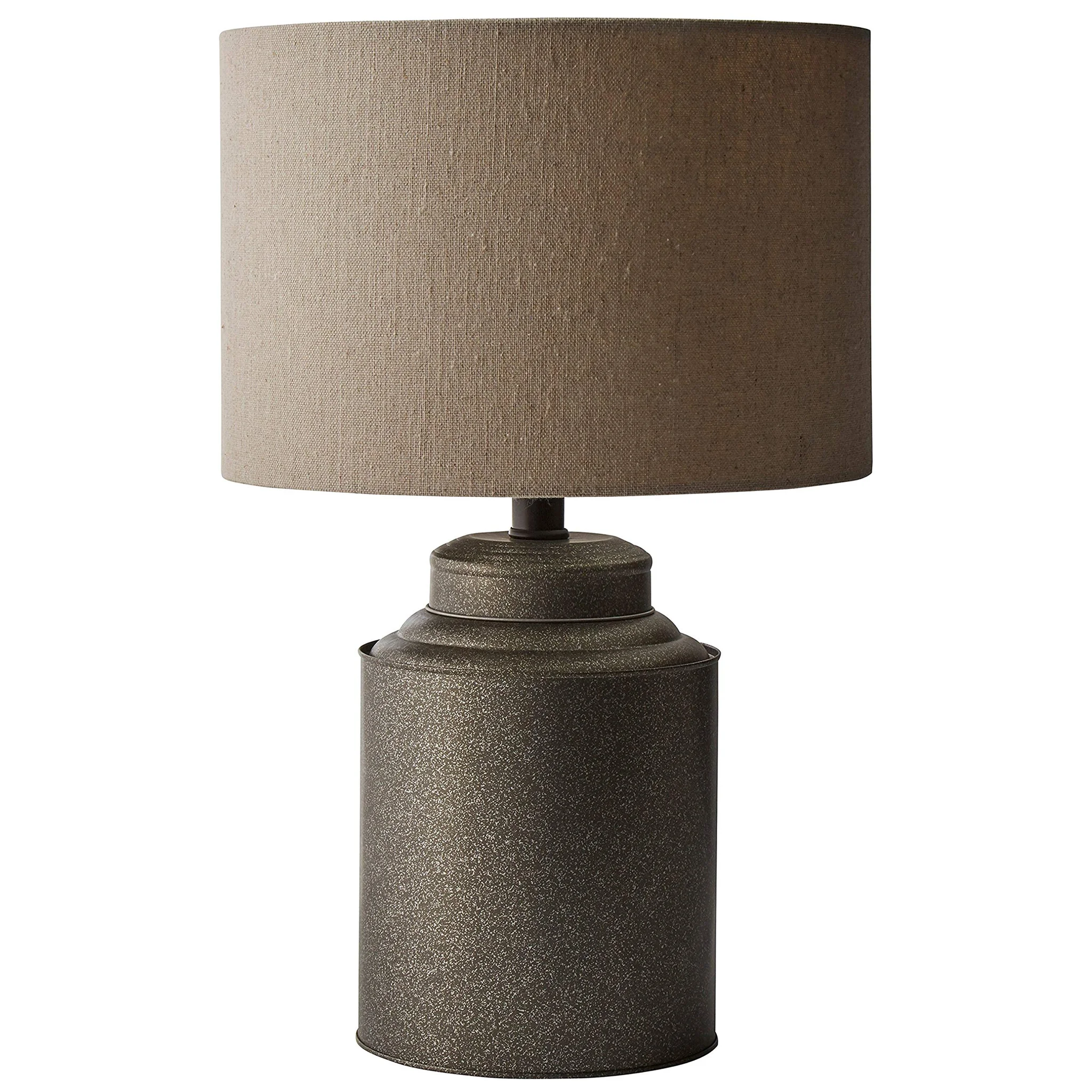 Rustic Farmhouse Metal Jug Table Lamp with Linen Drum Shade