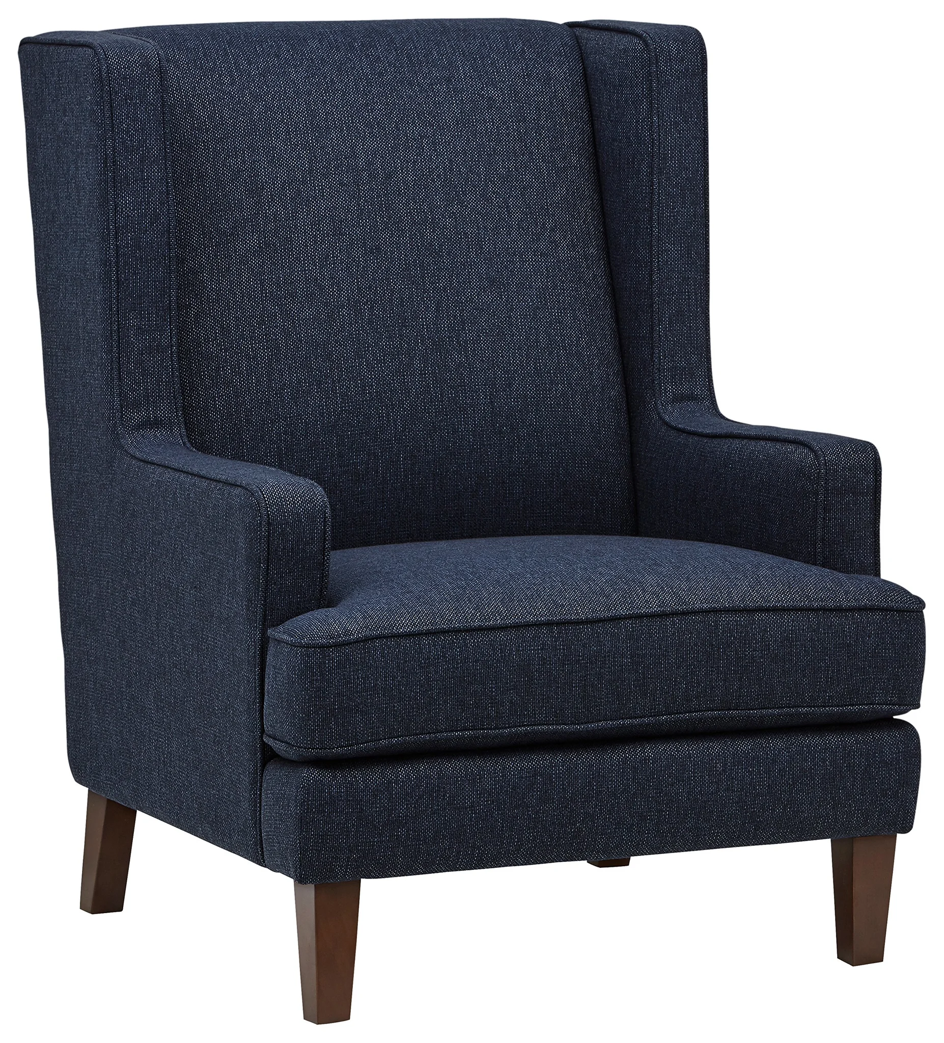 Navy Blue Wingback Accent Chair with Walnut Legs