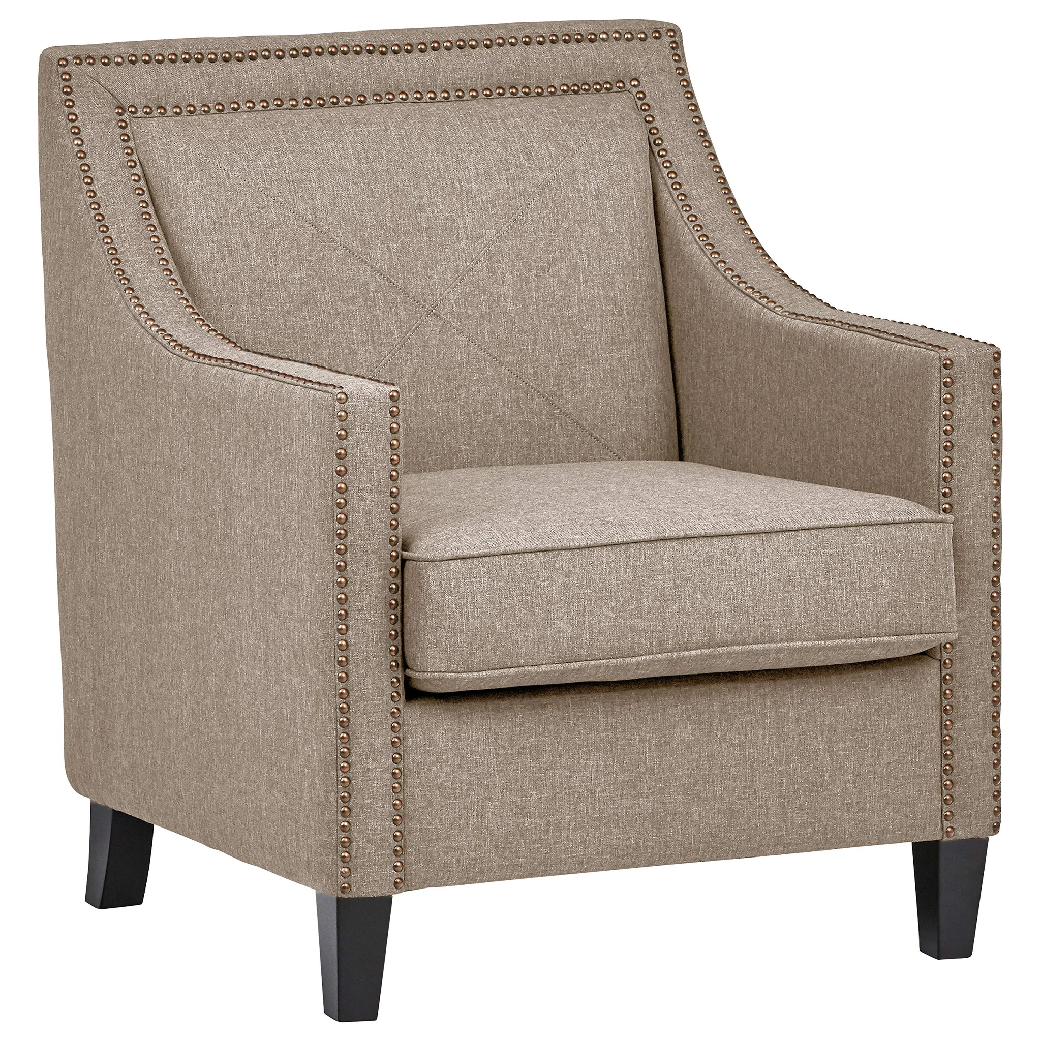 Mid-Century Linen Accent Chair with Bronze Nailhead Trim