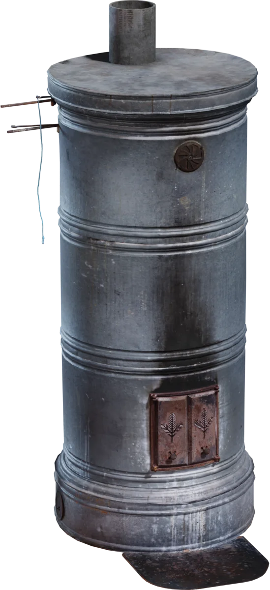 Scandinavian Barrel Wood Stove with Chimney Pipe