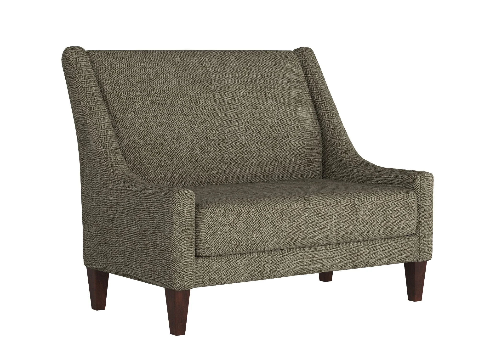 Mid-Century Modern Settee Loveseat with Herringbone Fabric Upholstery