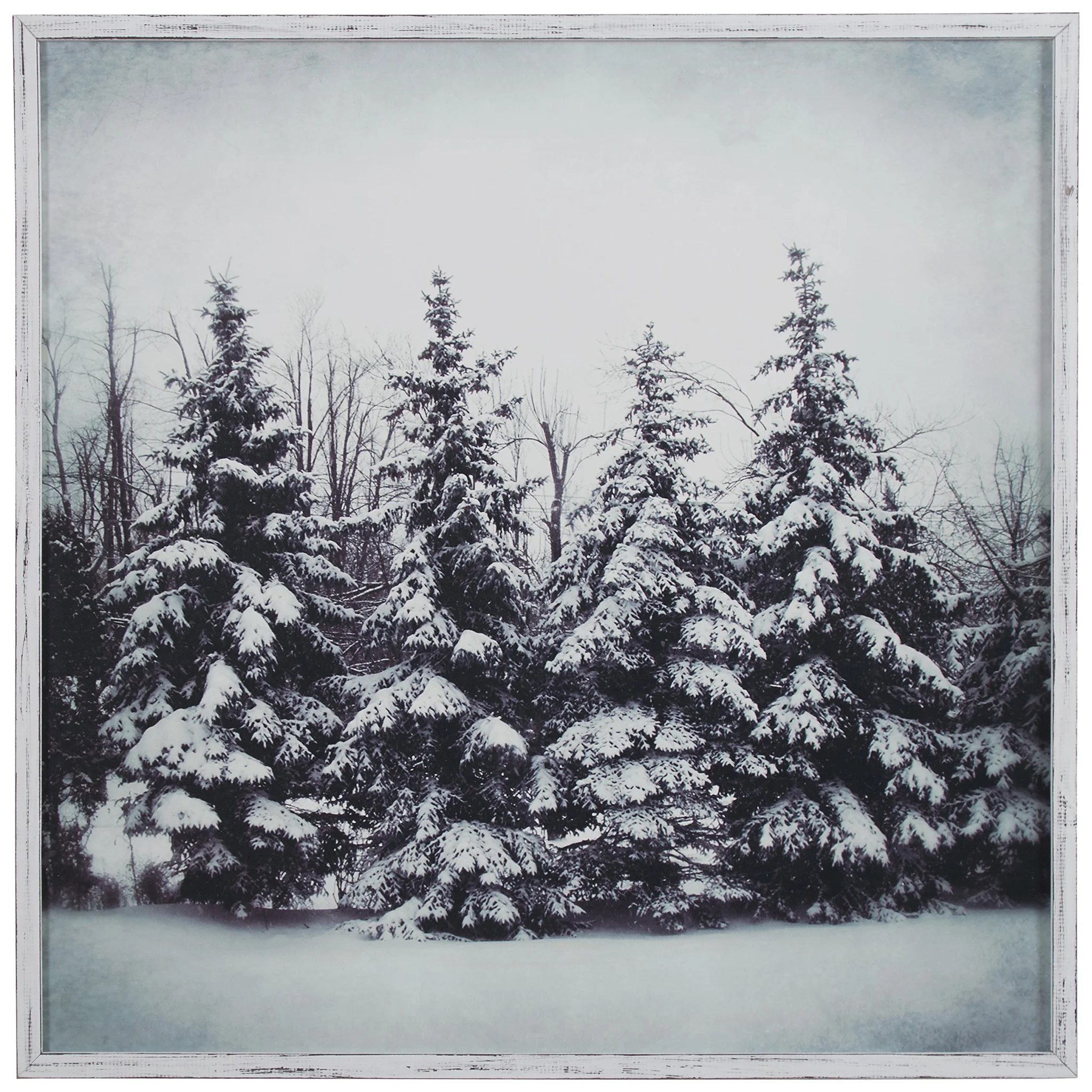 Framed Black and White Winter Forest Snow Print Wall Art