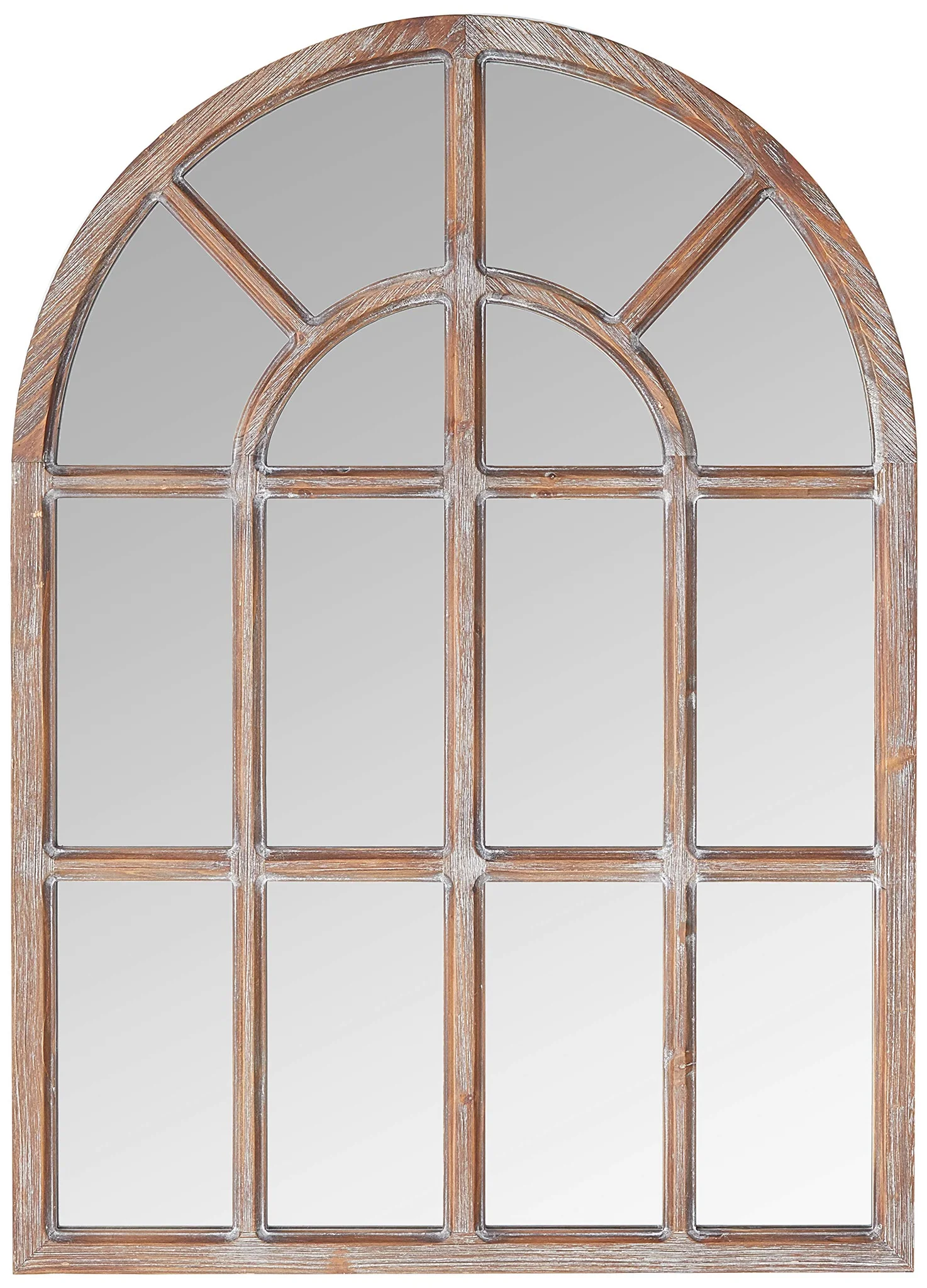 Vintage Farmhouse Arched Window Mirror with Wooden Frame