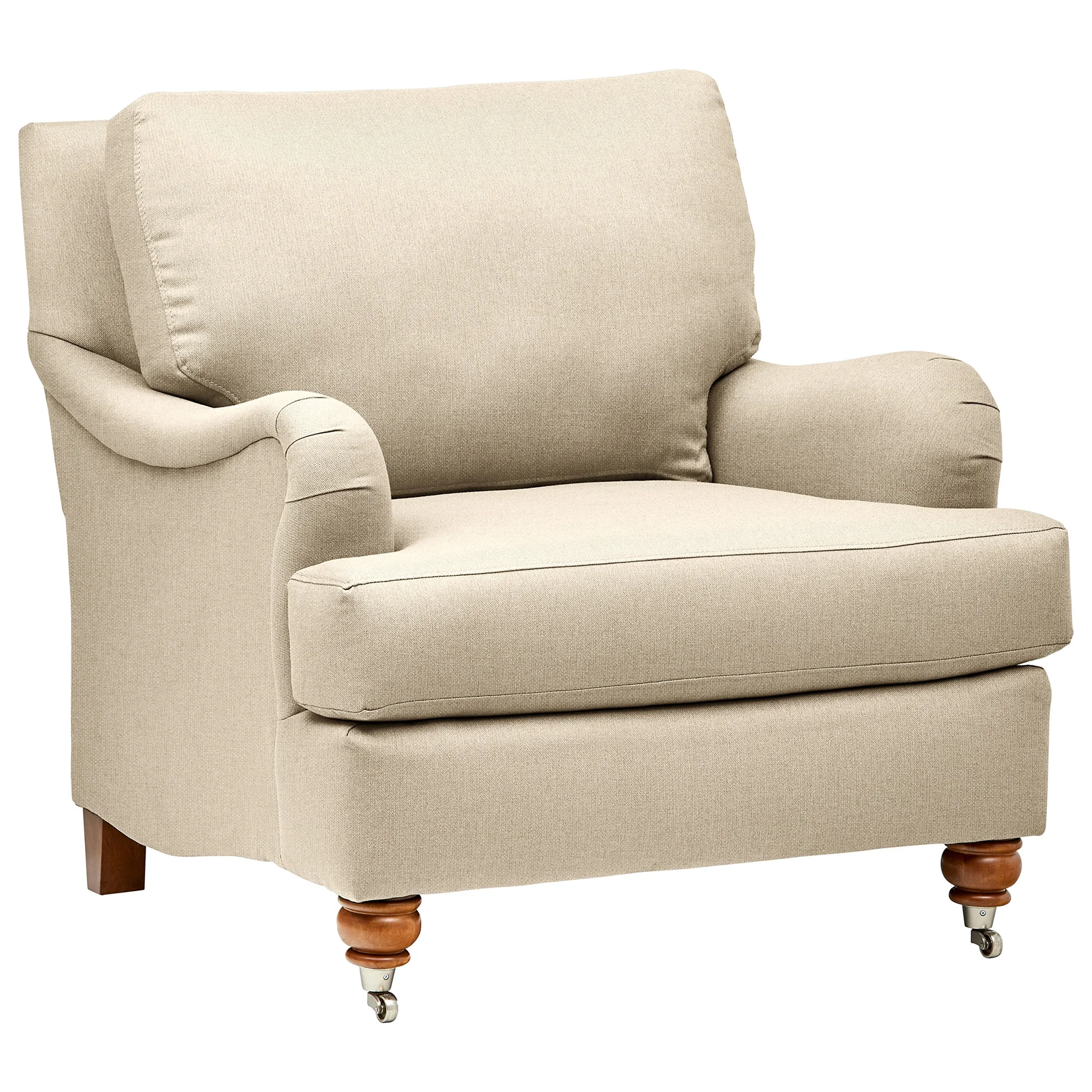 Farmhouse Charles of London Accent Chair – Sand Linen Upholstery with Caster Legs