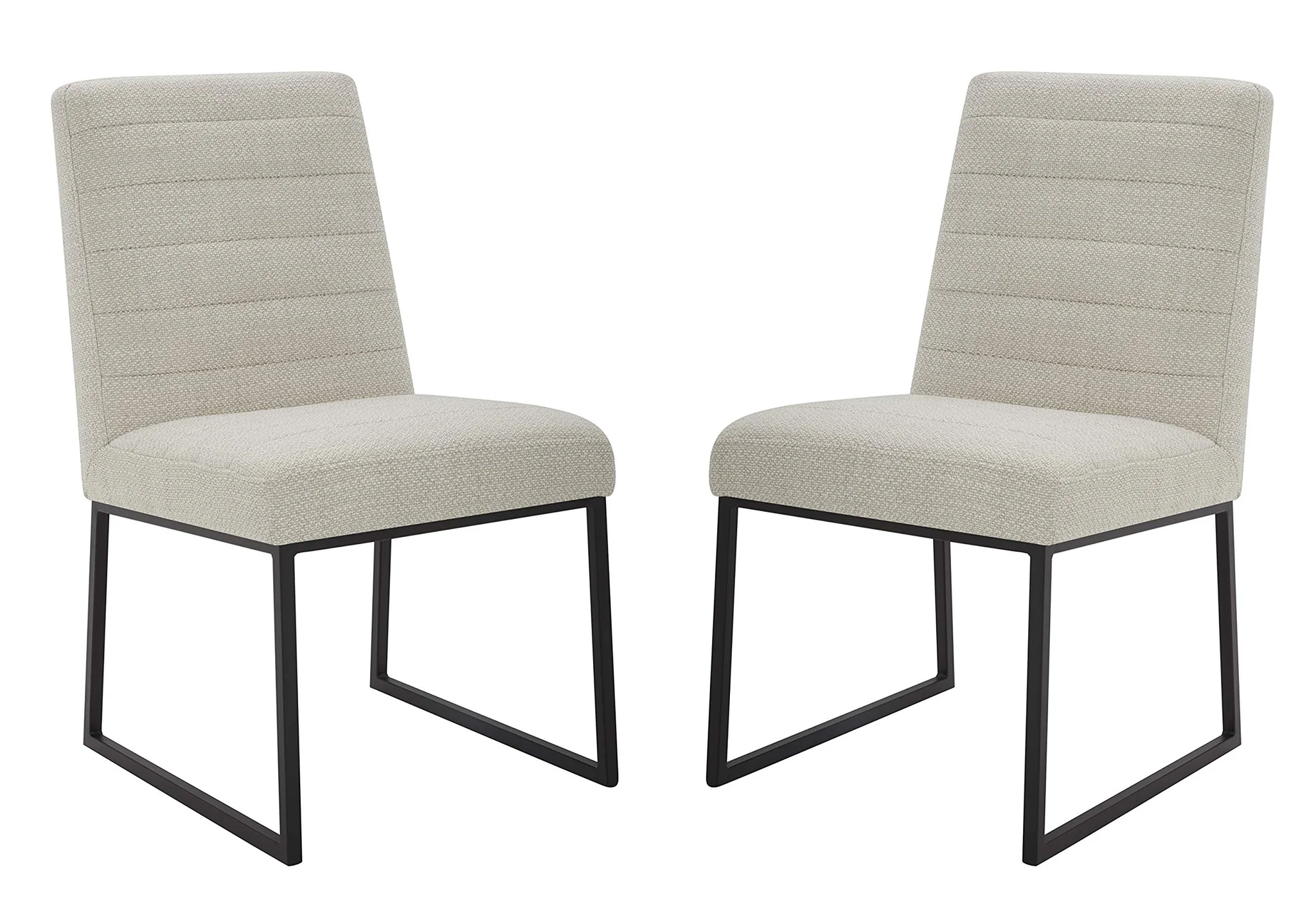 Modern Channel-Tufted Upholstered Dining Chair with Black Metal Sled Base – Set of 2