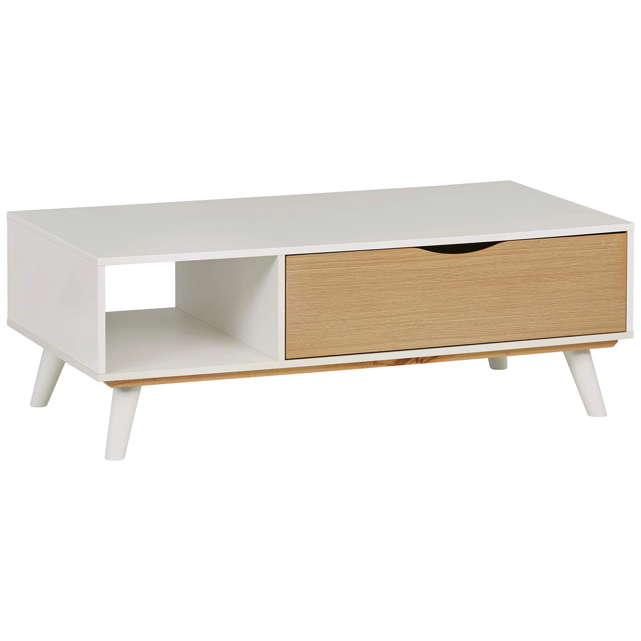 Scandinavian Mid-Century Coffee Table with Drawer and Open Shelf