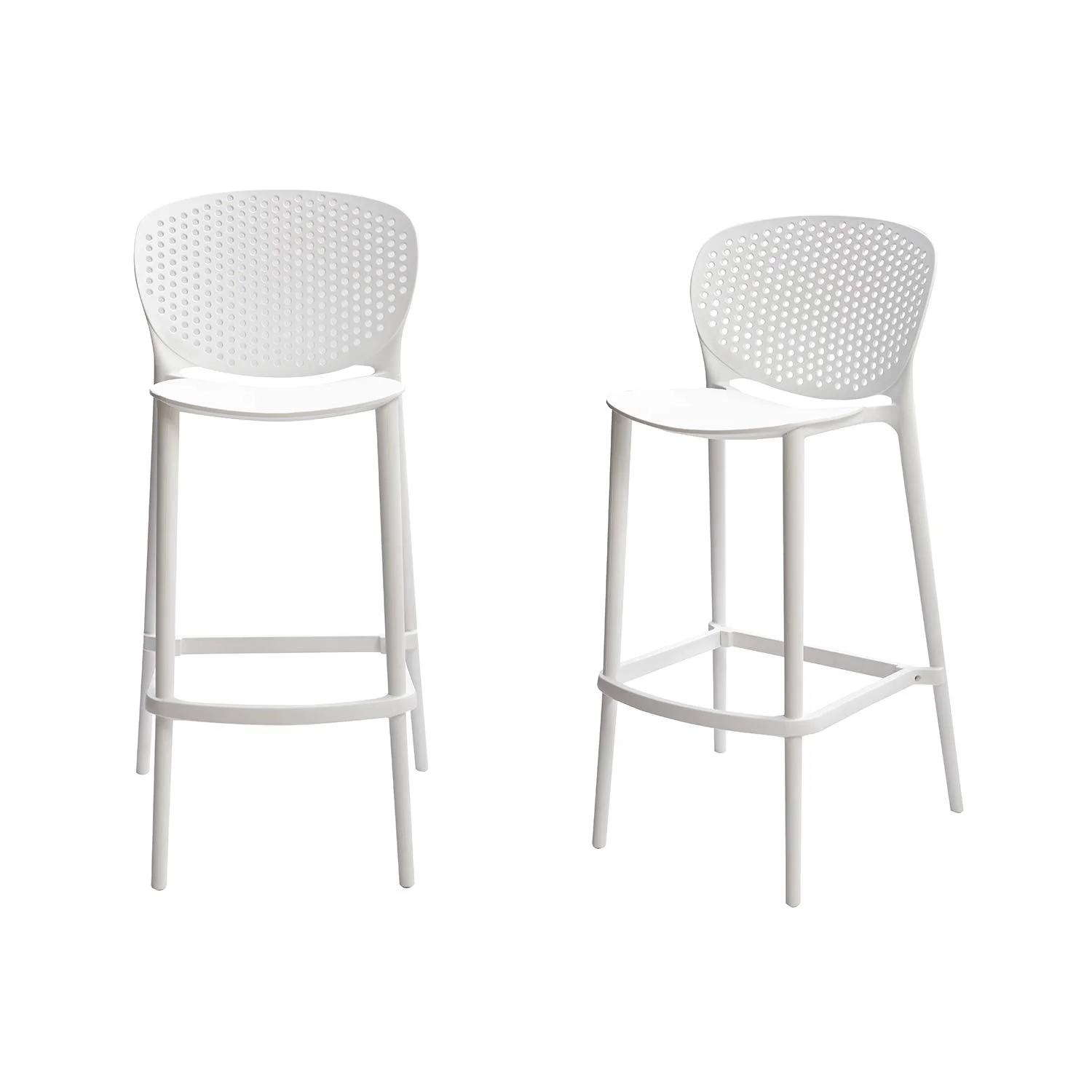 Modern White Perforated Plastic Bar Stool Set of 2