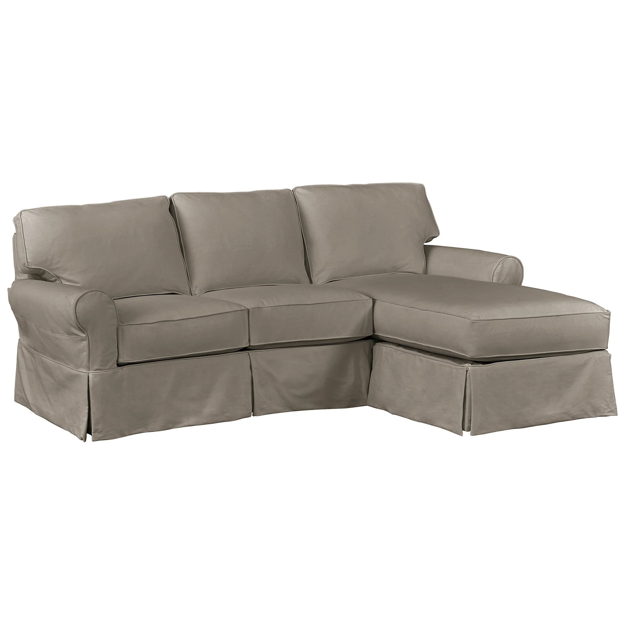 Grey Taupe Slipcovered Sectional Sofa with Chaise Lounge
