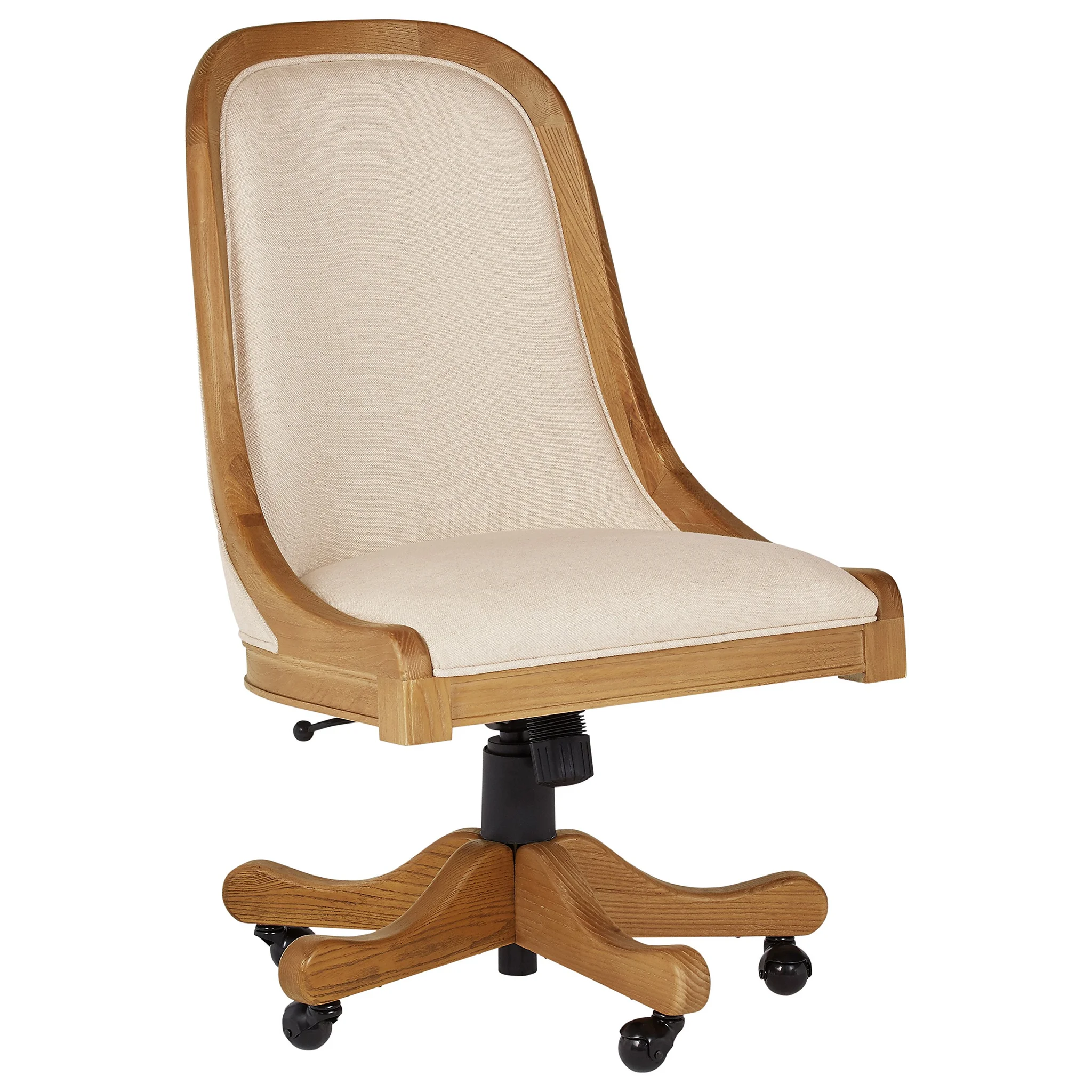 Rustic Oak Upholstered Swivel Office Chair
