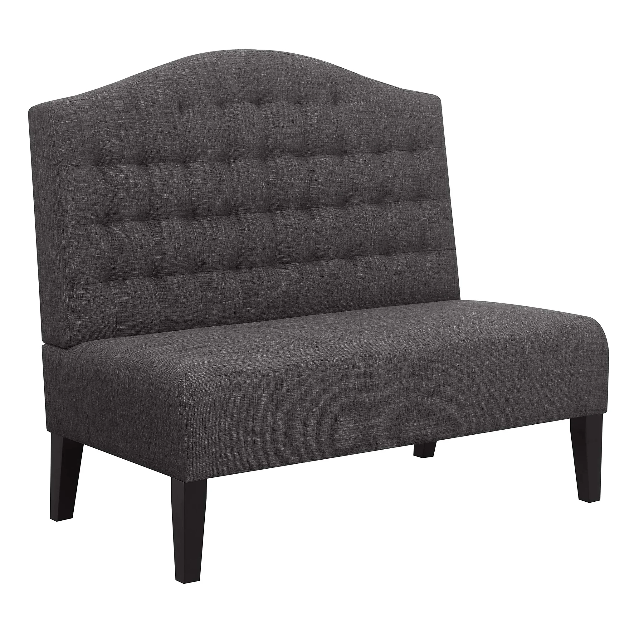 Tufted Arched High-Back Loveseat Bench Settee – Dark Grey Fabric