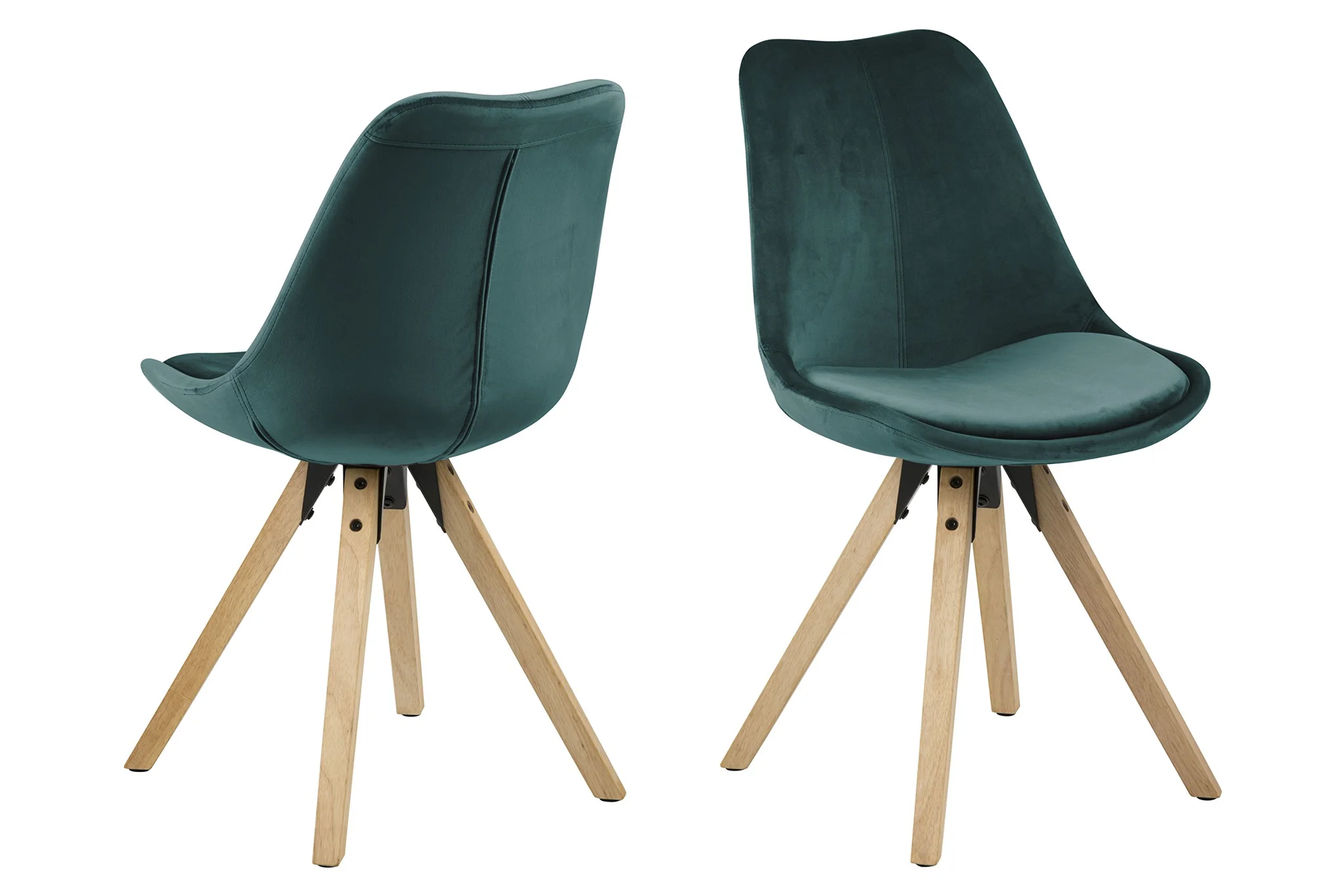 Scandinavian Velvet Dining Chair with Oak Legs – Teal Green