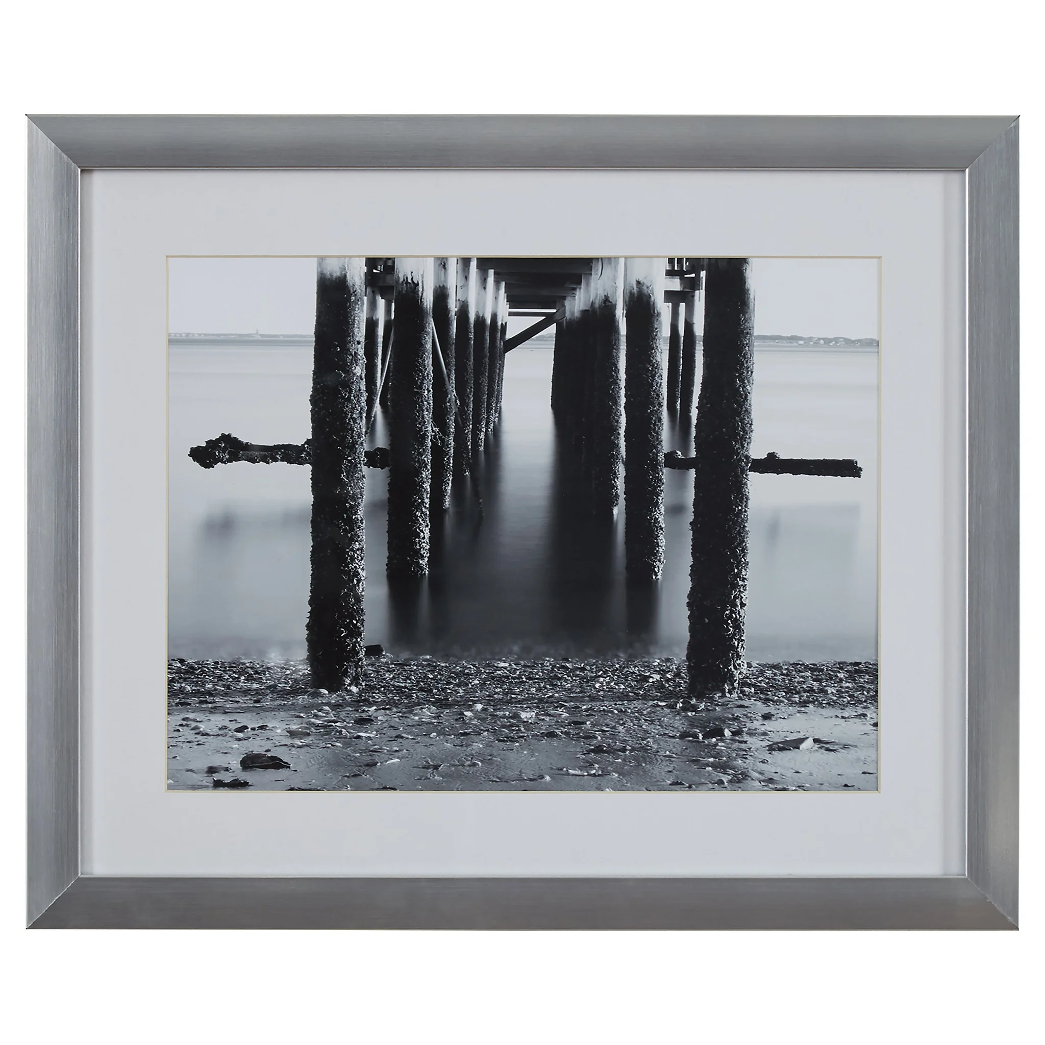 Framed Black and White Pier Photography Wall Art