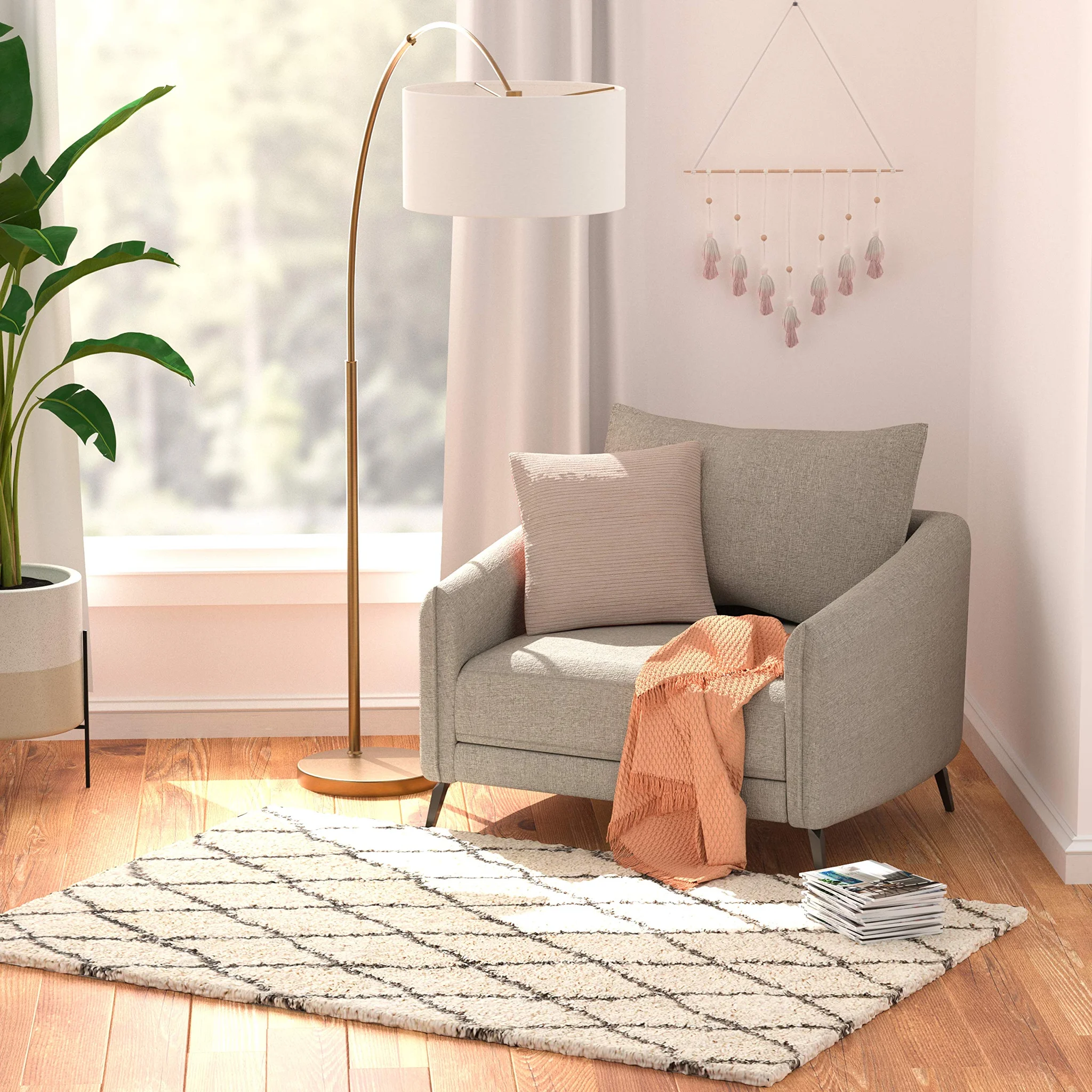 Ivory Diamond Trellis Shag Area Rug 4x6