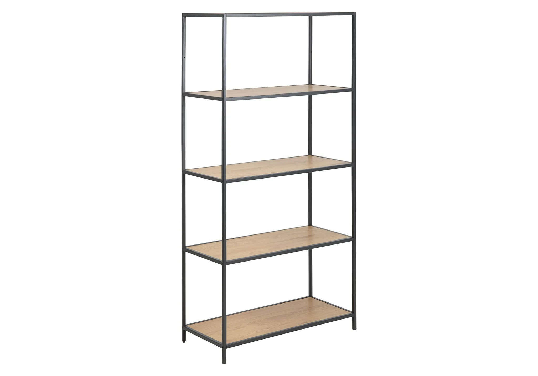 Industrial Metal Frame Bookshelf with Oak Wood Shelves