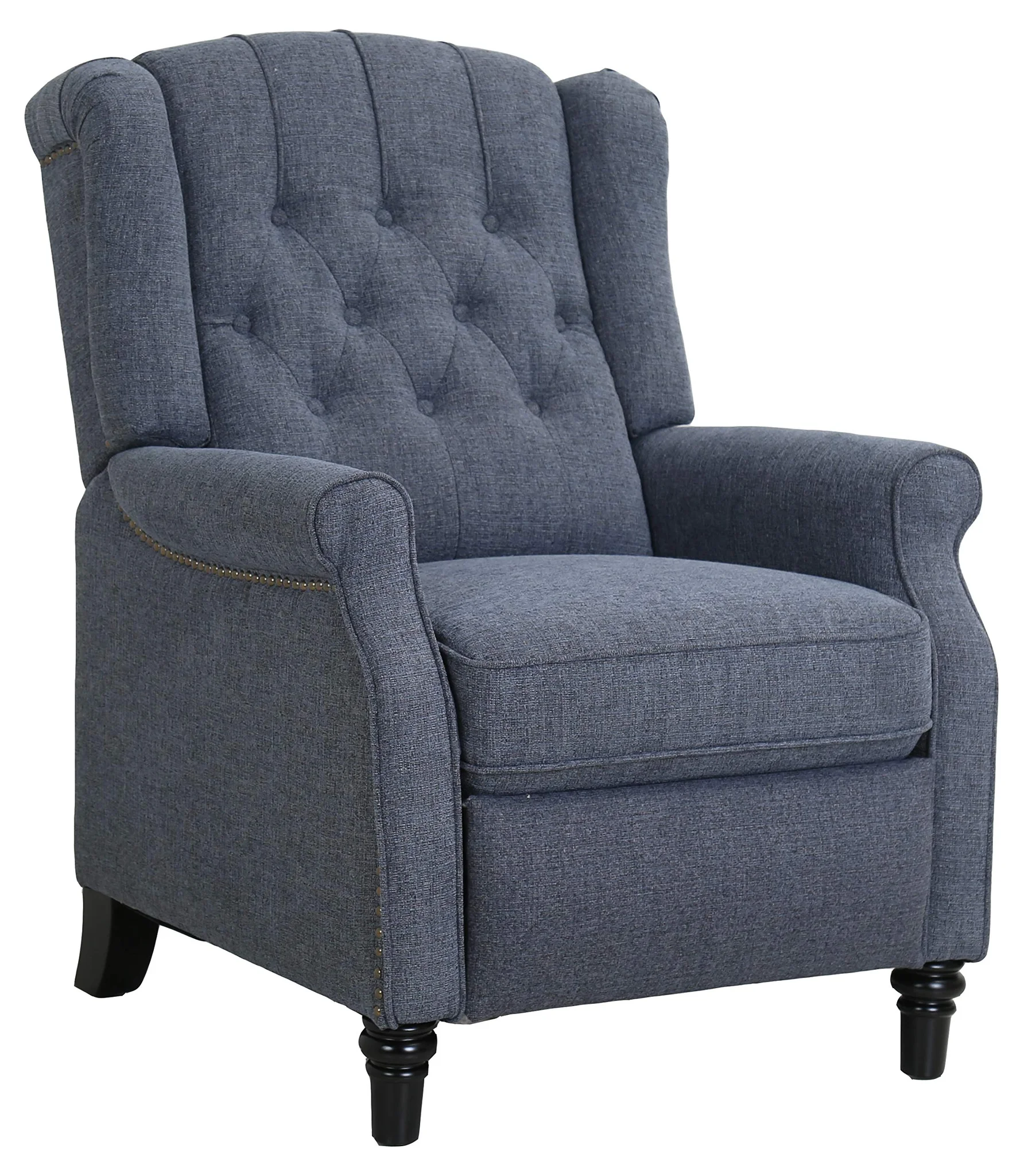 Classic Tufted Wingback Recliner Chair – Navy Blue Fabric