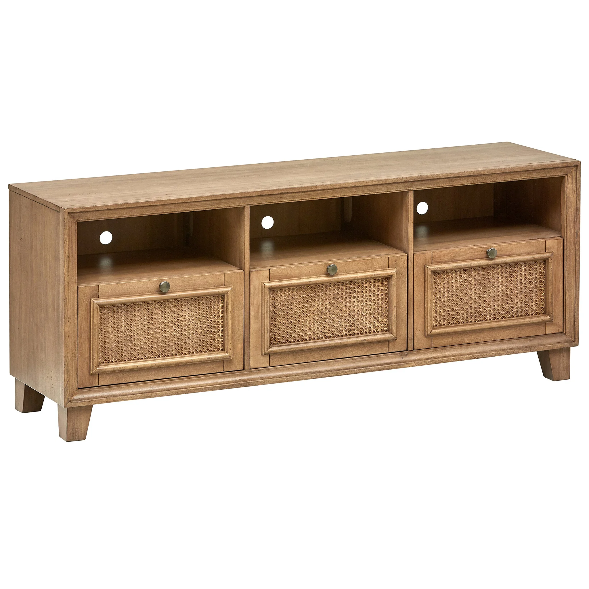 Boho Rattan Media Console TV Stand with Drawers