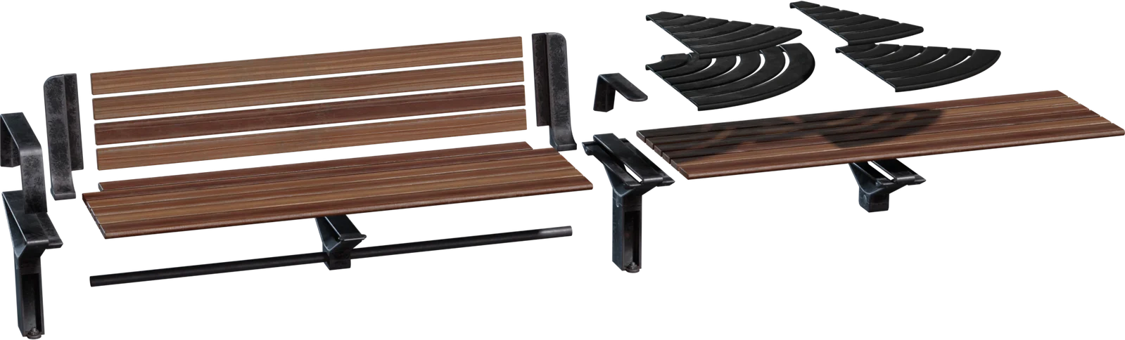 Modular Street Bench Set with Cast Iron Legs