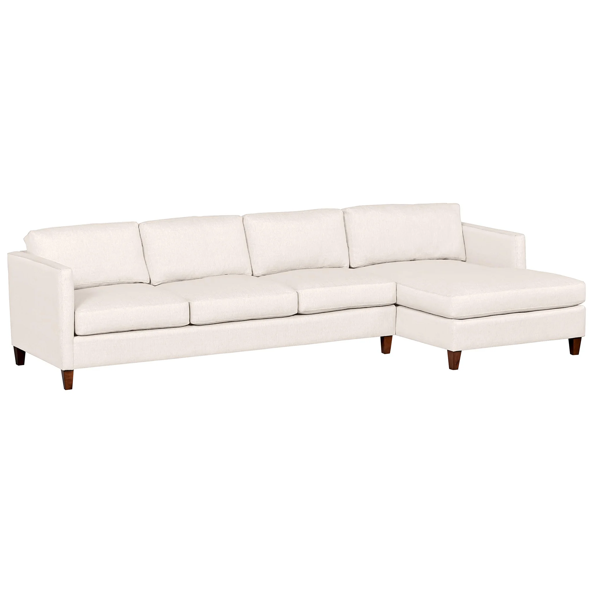 Modern Sectional Sofa with Right Chaise – Cream Fabric & Walnut Legs
