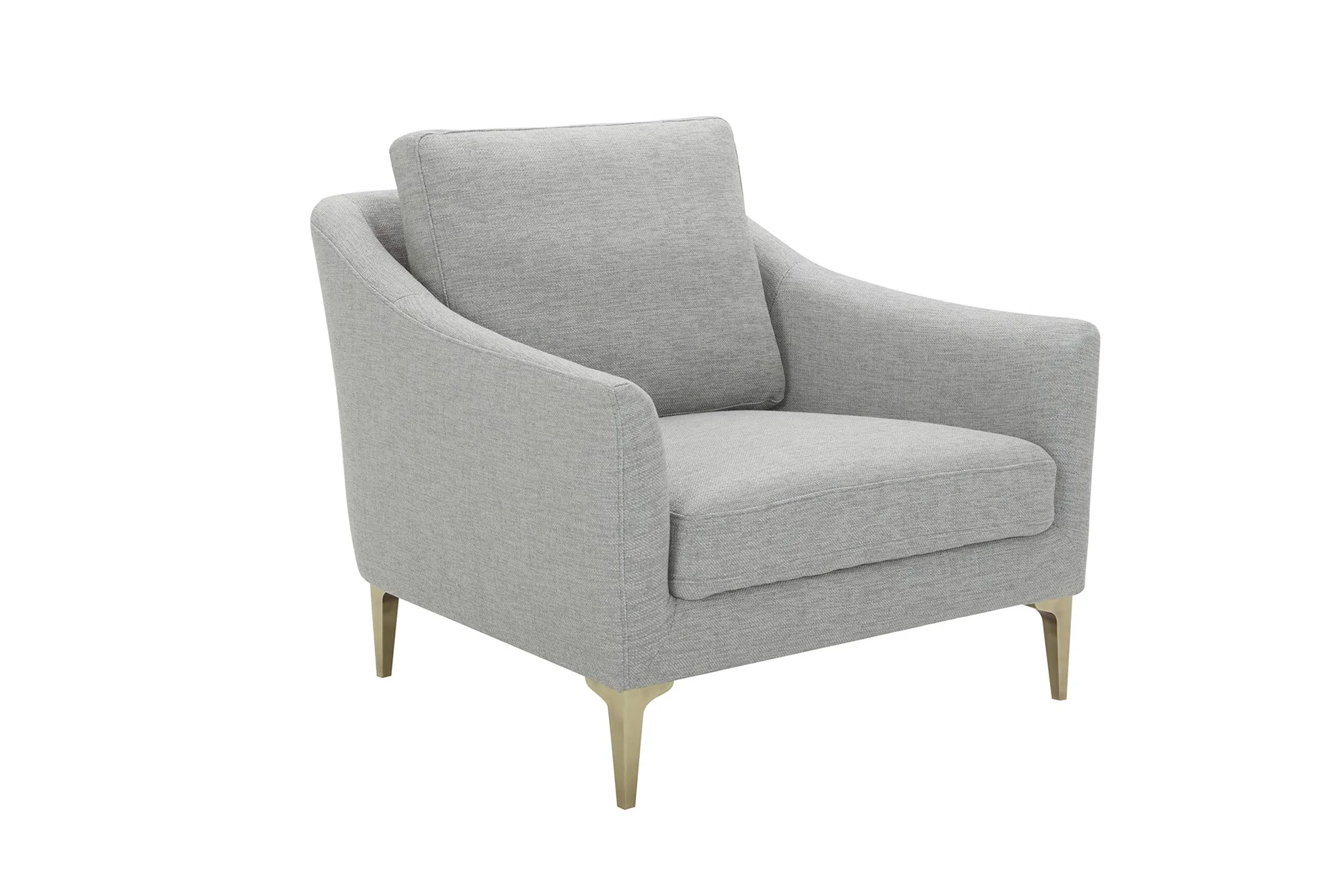 Mid-Century Modern Accent Armchair Light Grey Fabric with Brass Legs
