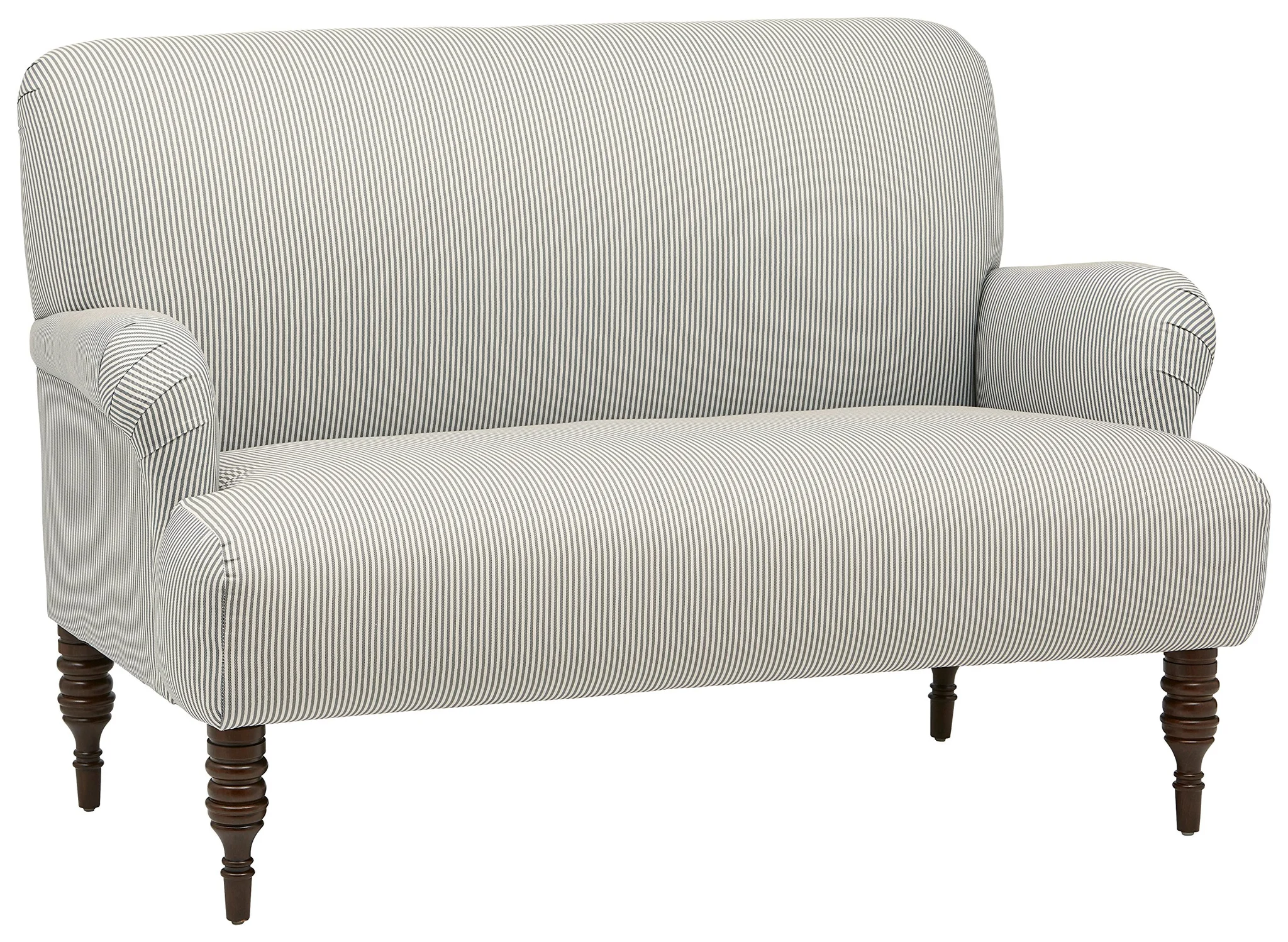 Classic Striped Settee Loveseat with Turned Wood Legs