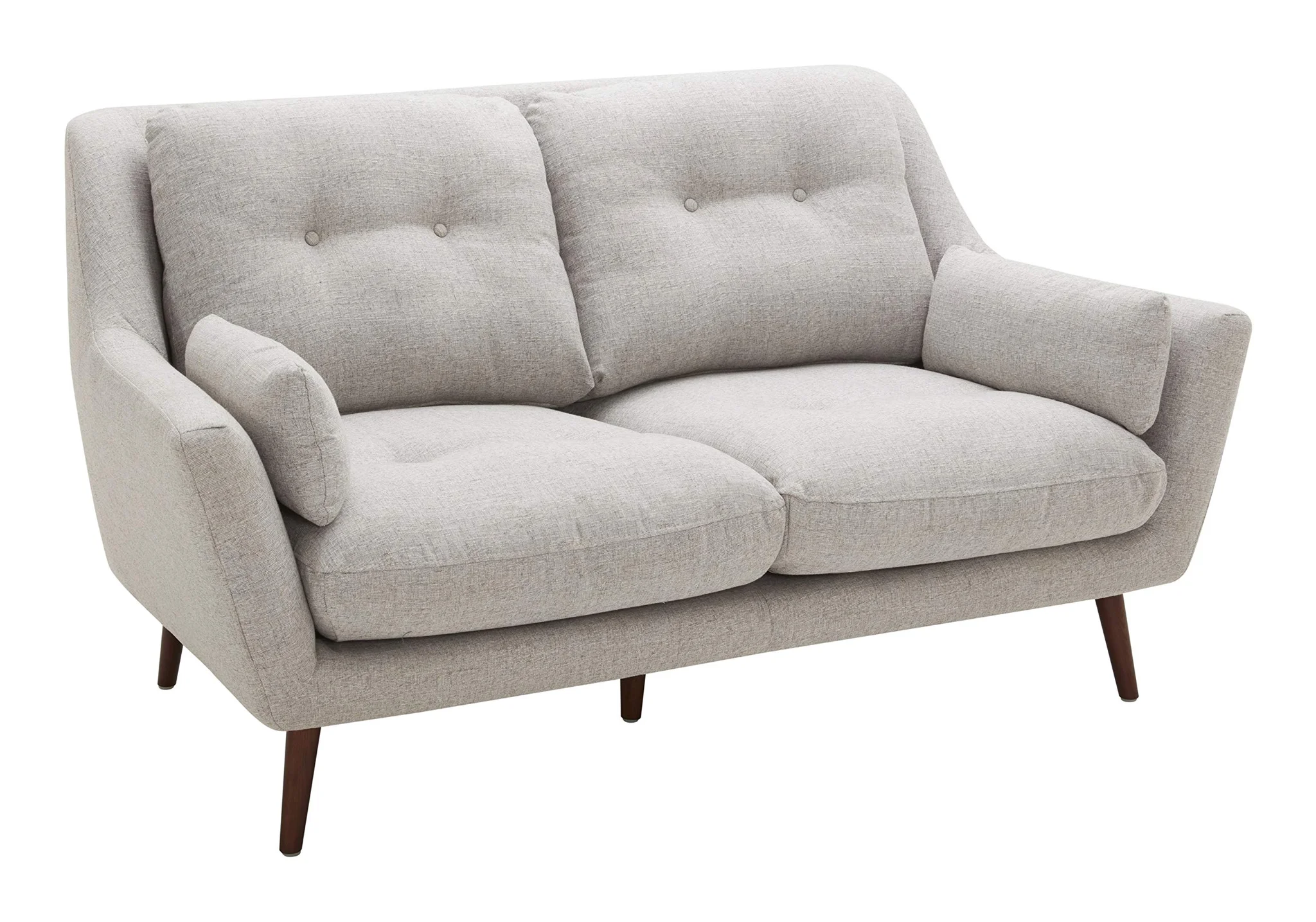 Mid-Century Modern Loveseat Sofa – Tufted Fabric Two-Seater with Tapered Wood Legs