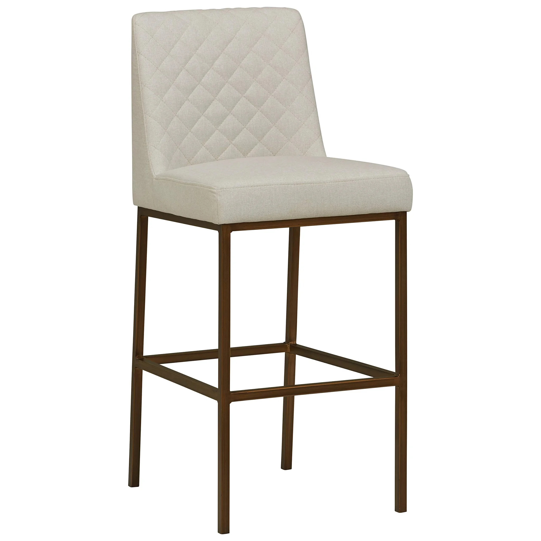 Modern Diamond-Stitched Upholstered Bar Stool with Brass Metal Frame