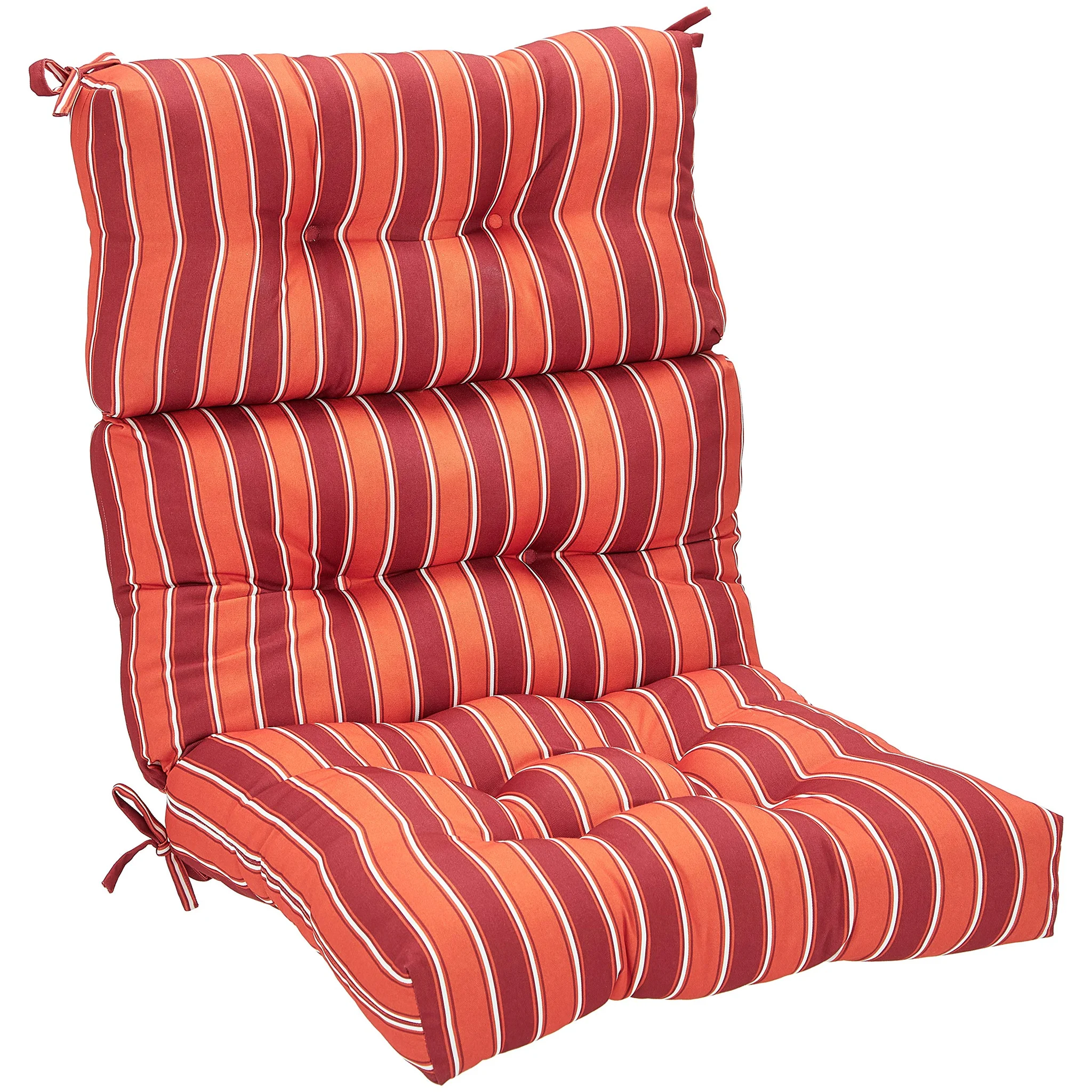Outdoor High Back Patio Chair Cushion – Red Stripe Tufted