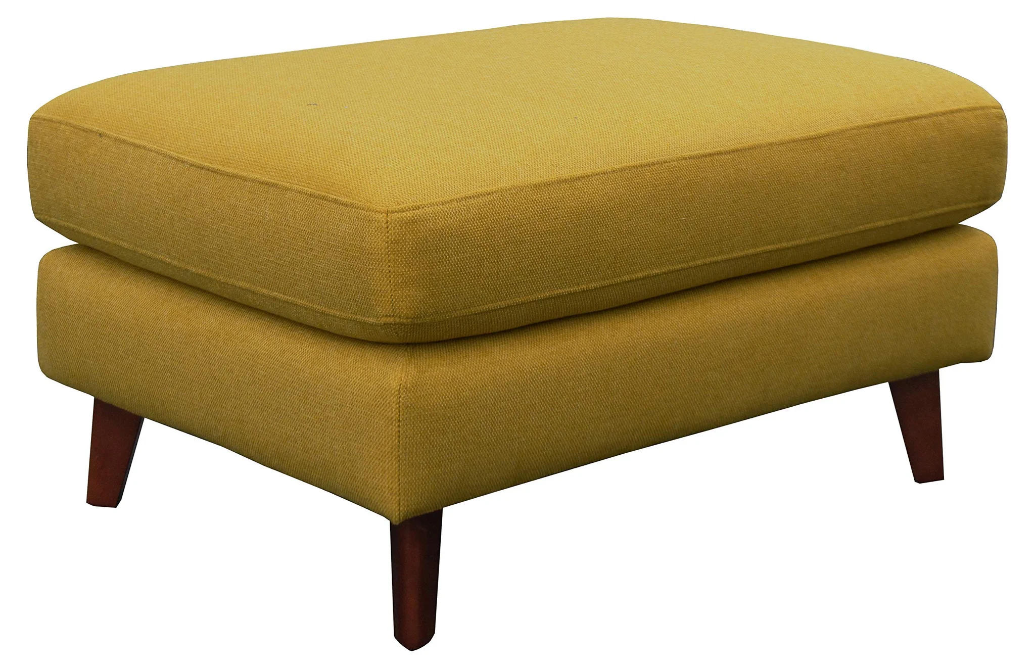 Mid-Century Modern Ottoman with Tapered Wood Legs – Mustard Yellow Fabric