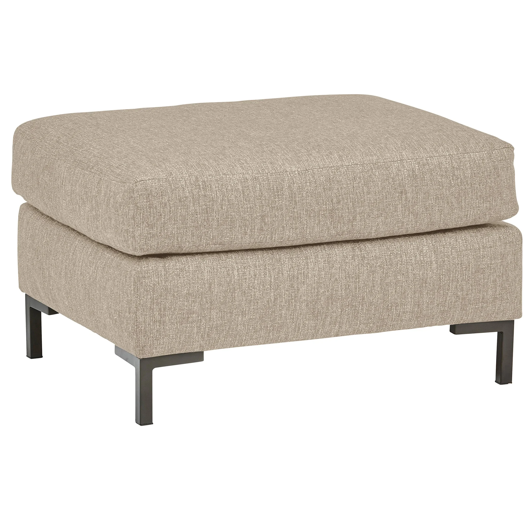 Modern Upholstered Ottoman with Metal Legs – Beige Linen