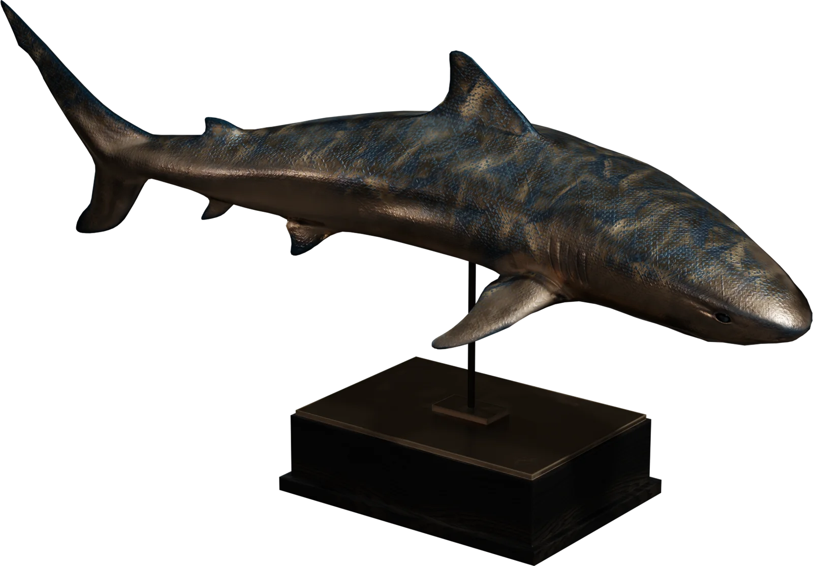 Bronze Shark Statue on Display Stand