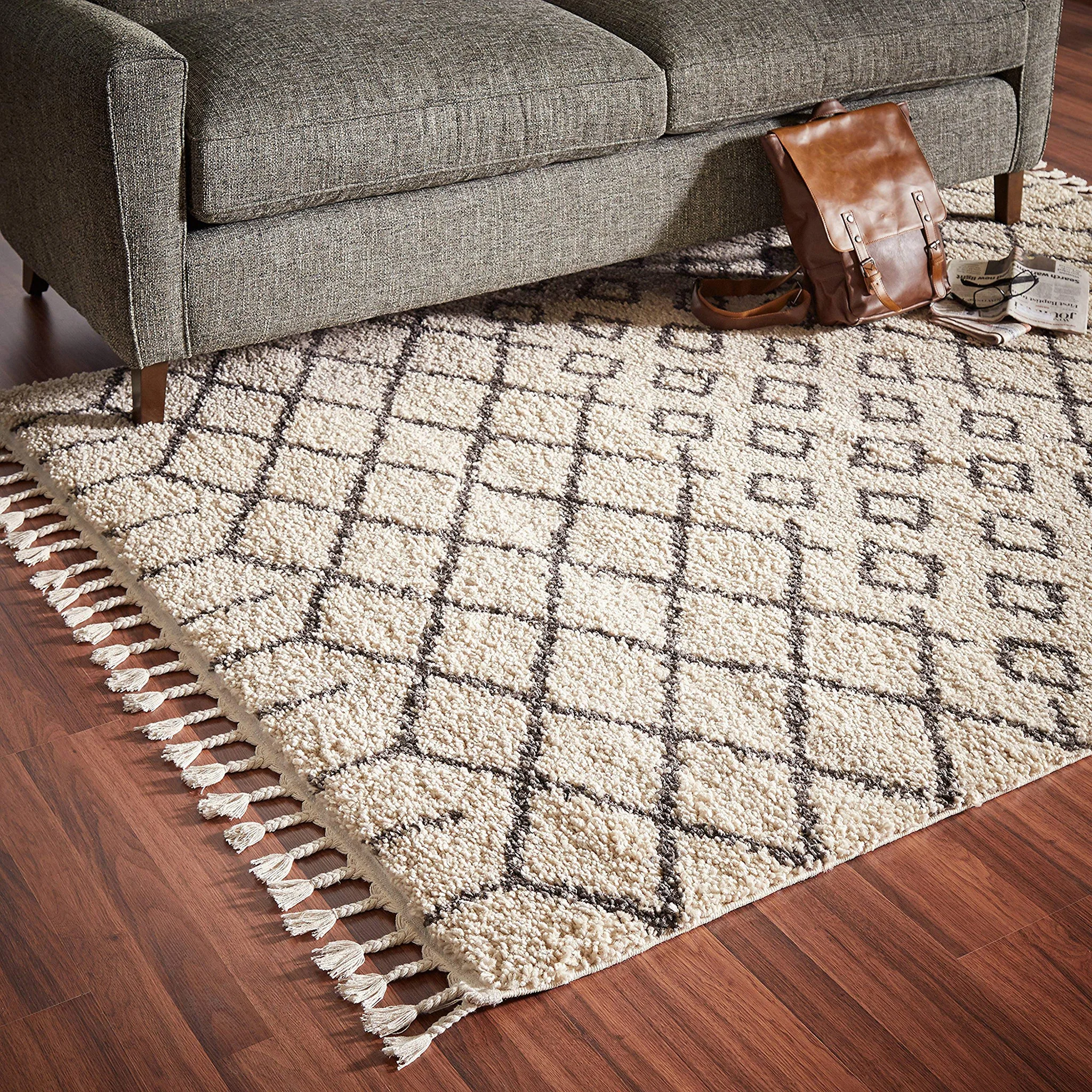 Moroccan Shag Area Rug with Diamond Pattern and Tassels