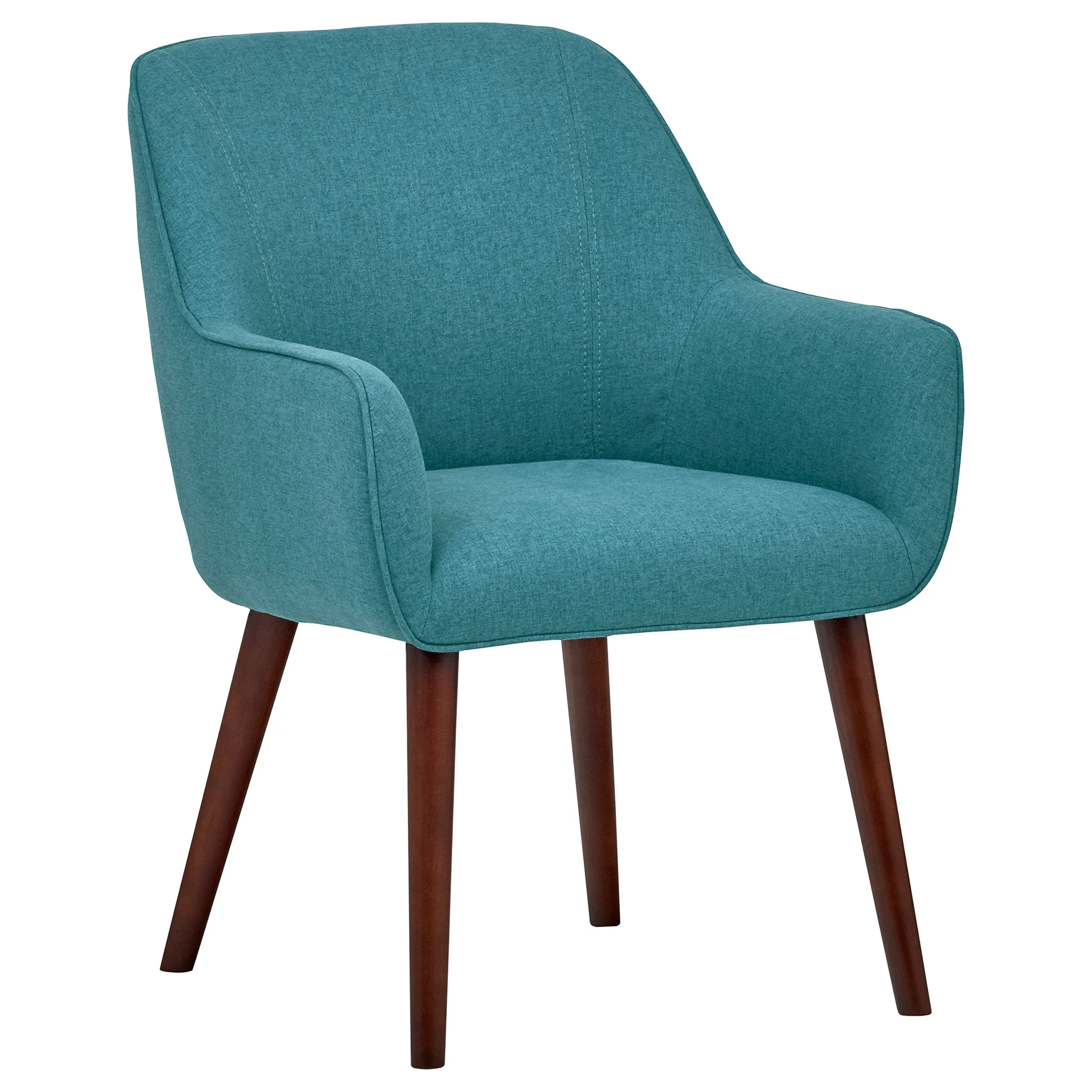 Mid-Century Modern Accent Armchair – Teal Fabric with Espresso Wood Legs