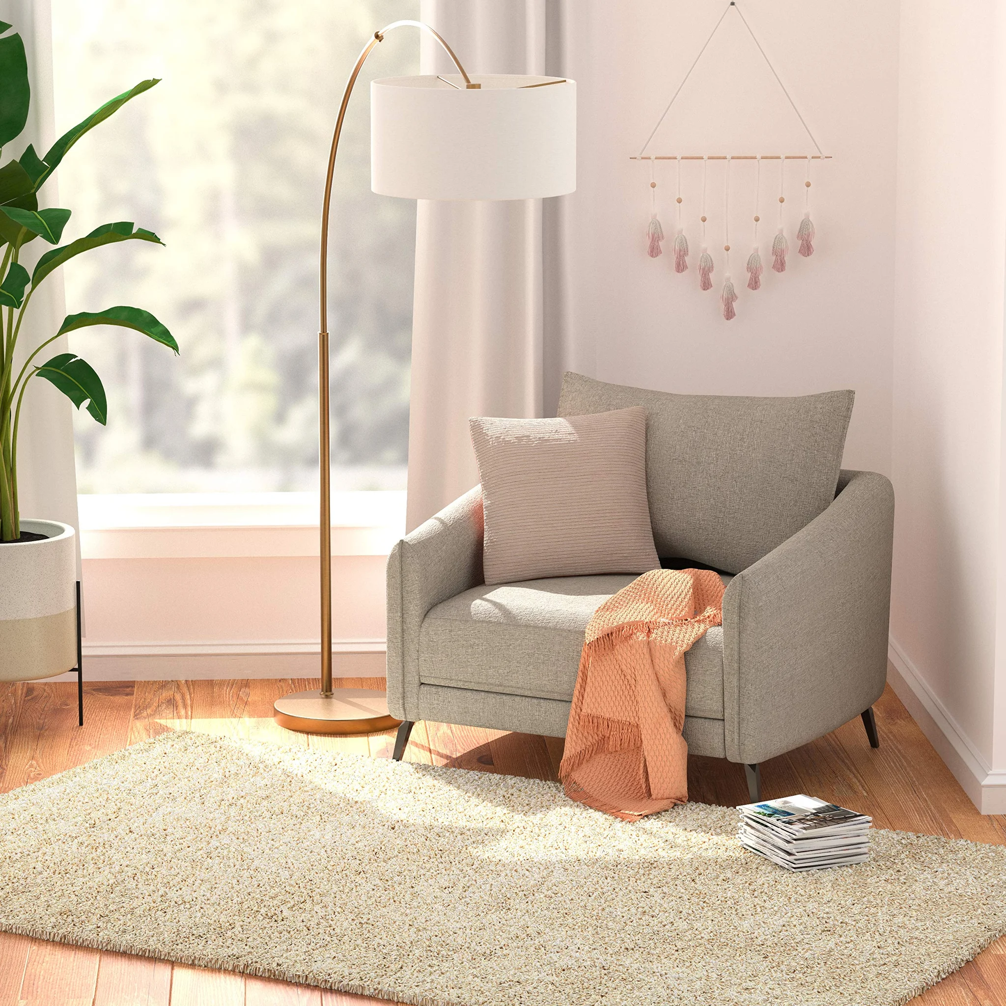 Modern High-Pile Shag Area Rug – Beige 5x8