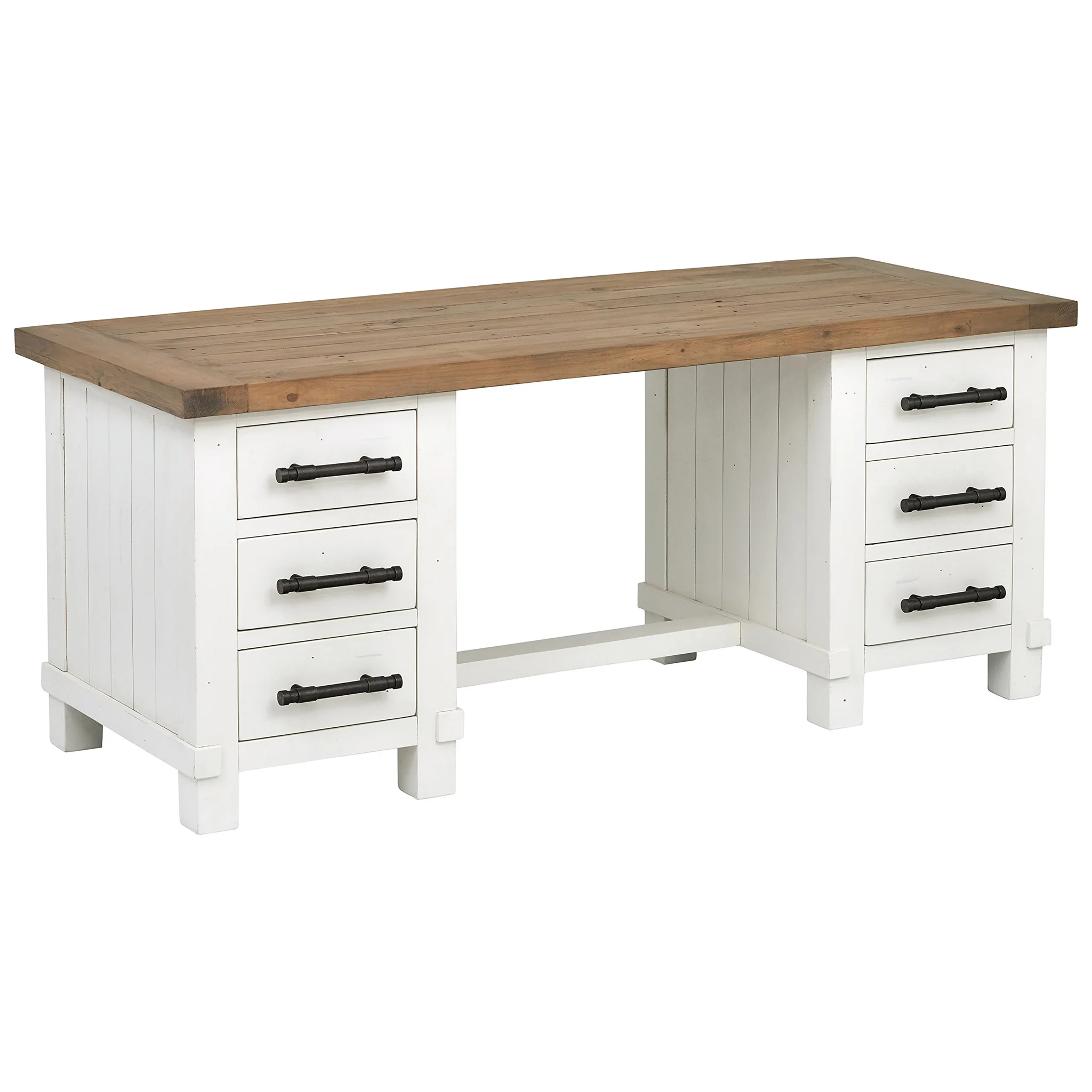 Farmhouse Reclaimed Wood Executive Desk with 6 Drawers