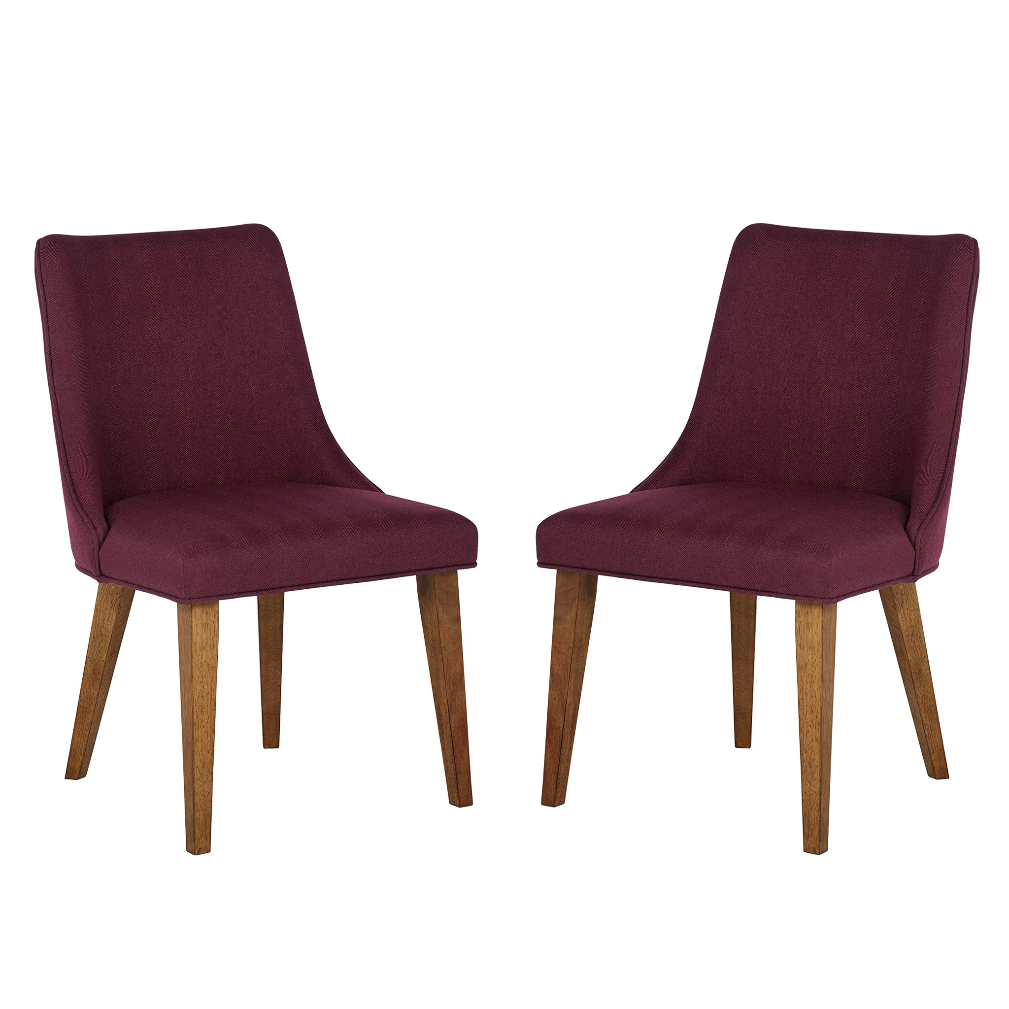 Mid-Century Modern Upholstered Dining Chair Set - Burgundy Fabric with Walnut Legs