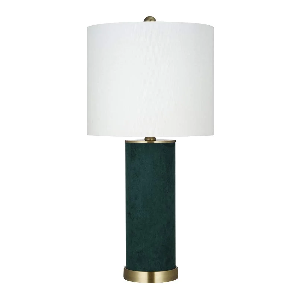Modern Suede Table Lamp with Brass Details and Drum Shade