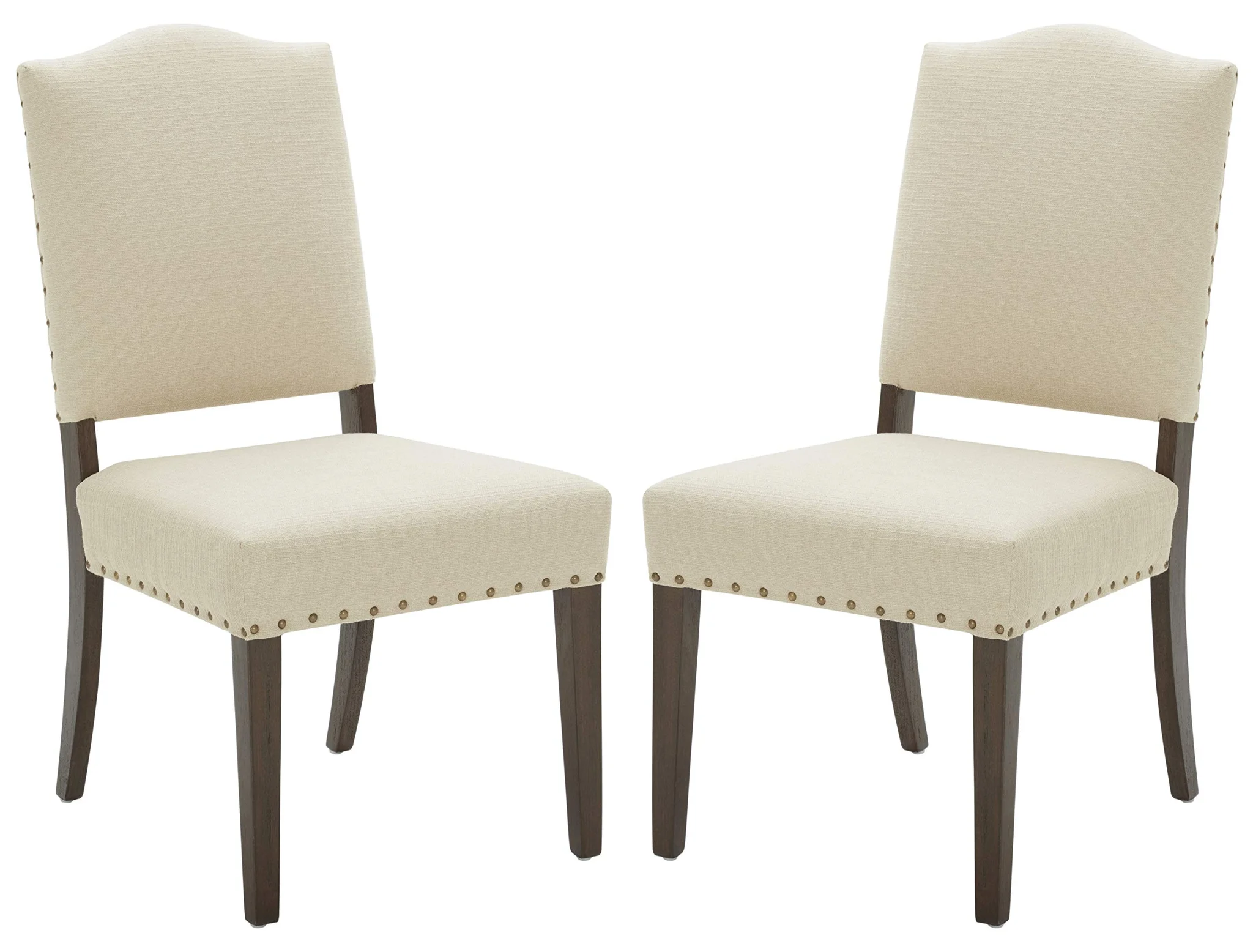 Parsons Dining Chair Set with Brass Nailhead Trim – Hemp Fabric & Dark Hardwood